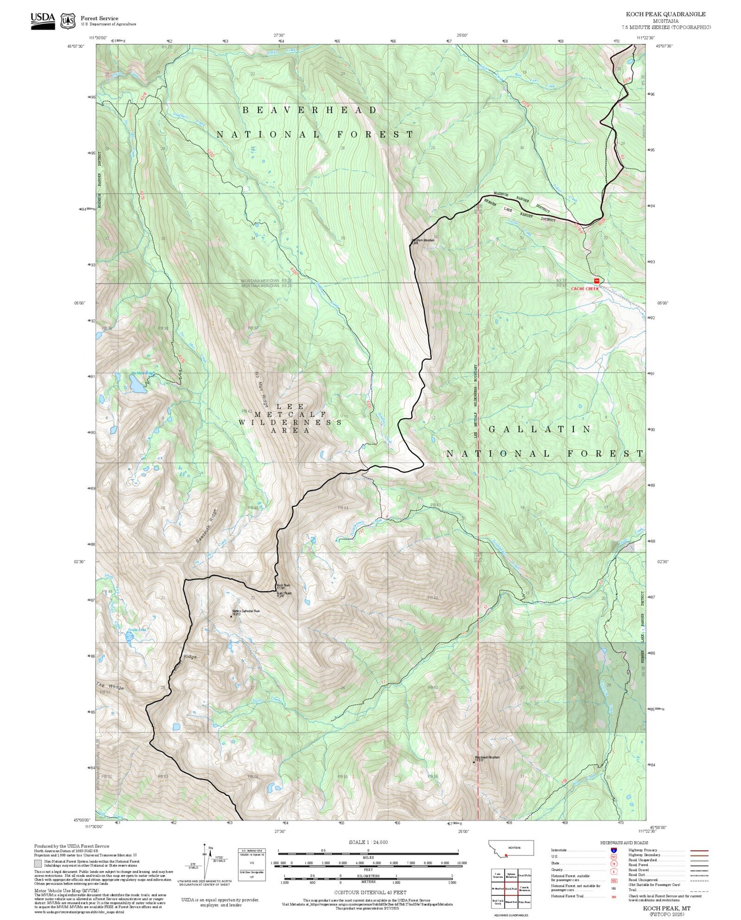 2025 Forest Service Topo Map of Koch Peak Montana