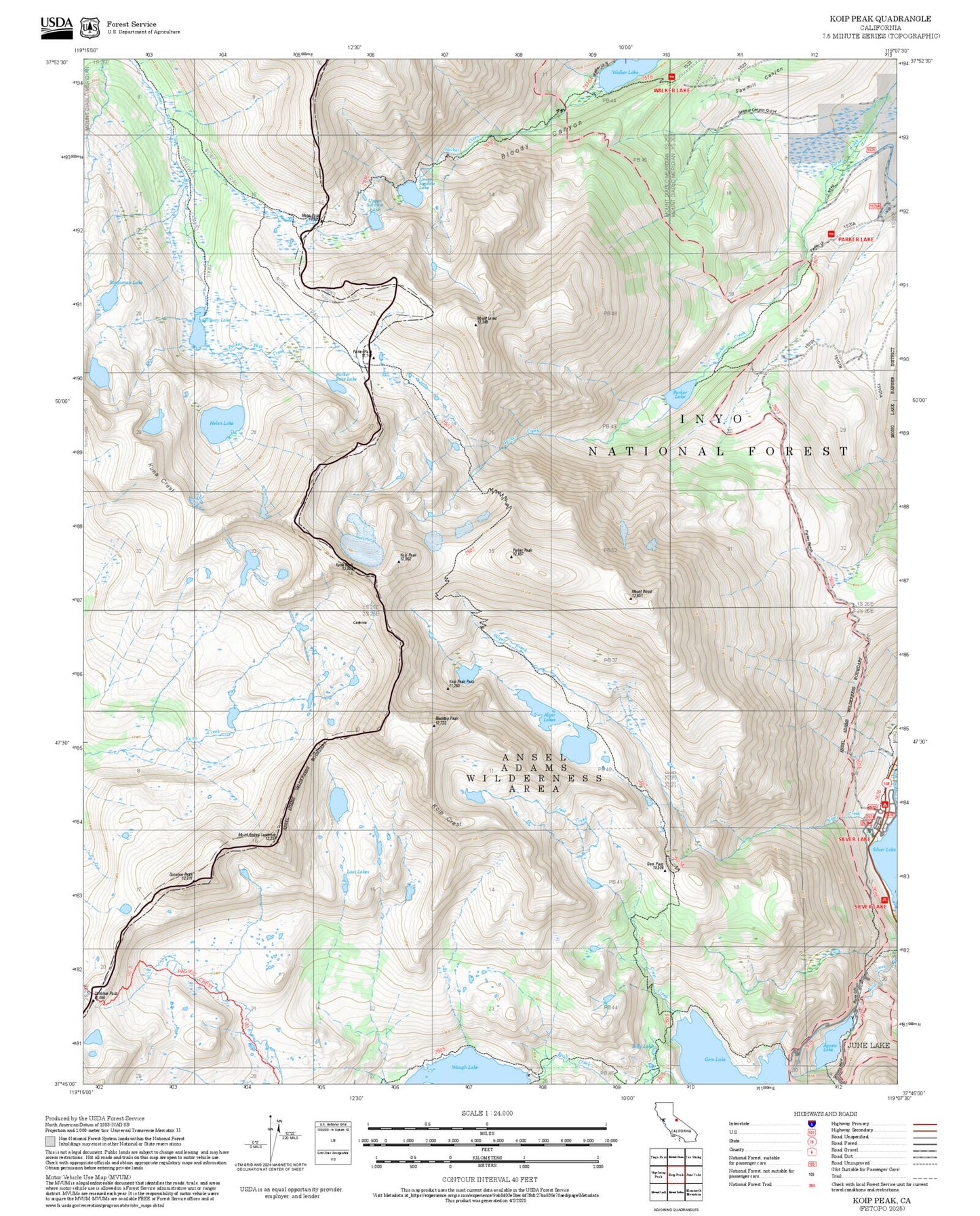 2025 Forest Service Topo Map of Koip Peak California