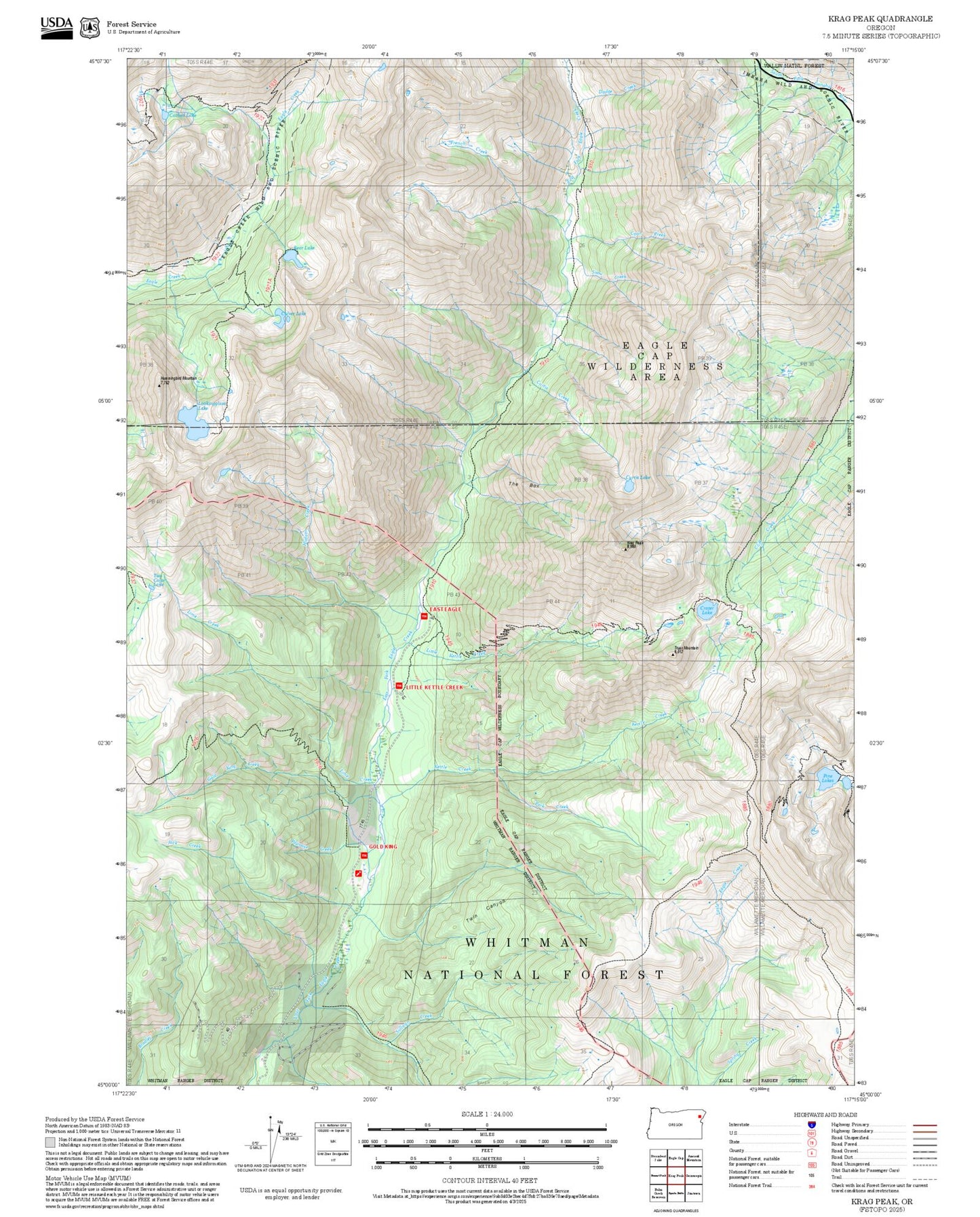 2025 Forest Service Topo Map of Krag Peak Oregon