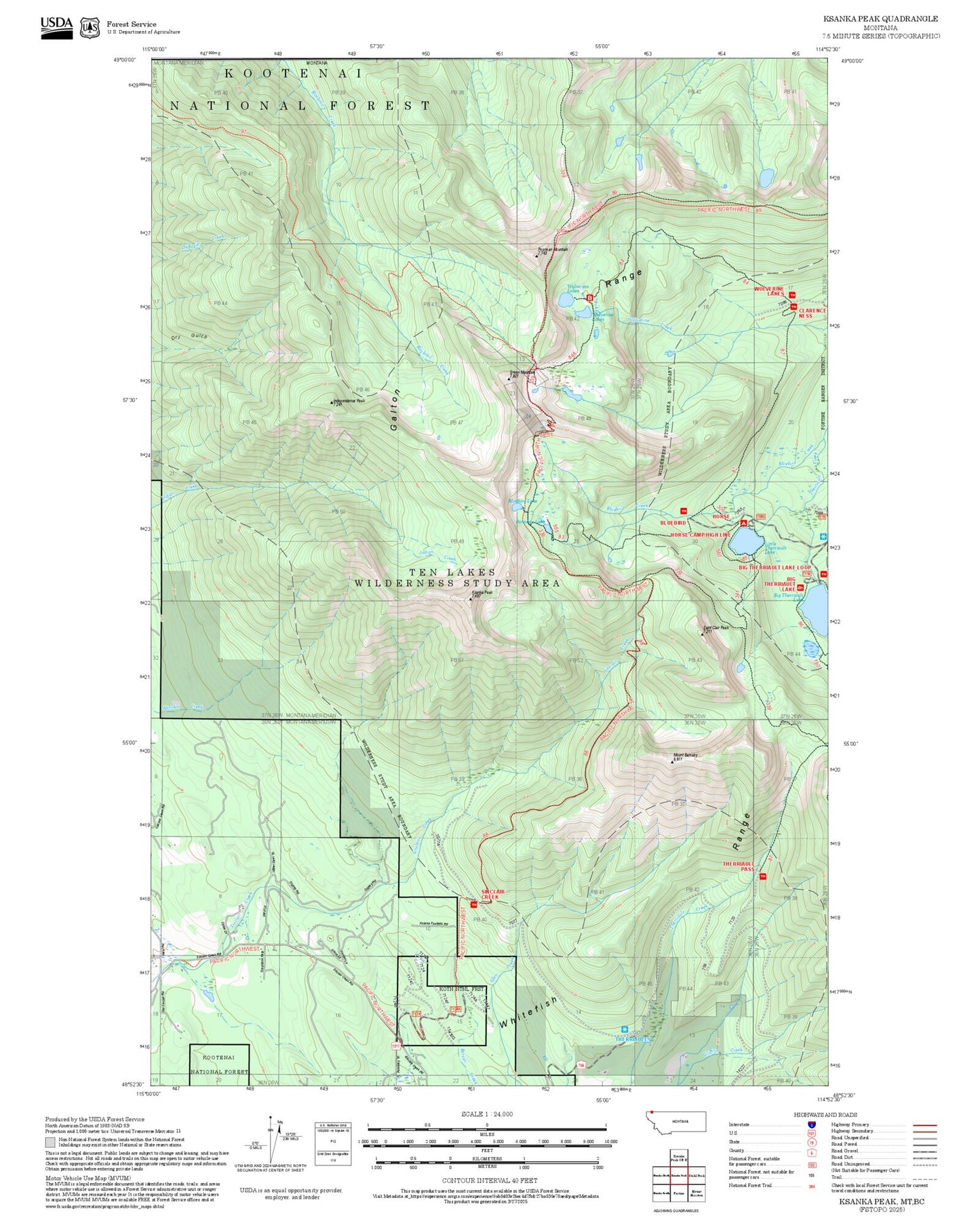 2025 Forest Service Topo Map of Ksanka Peak Montana