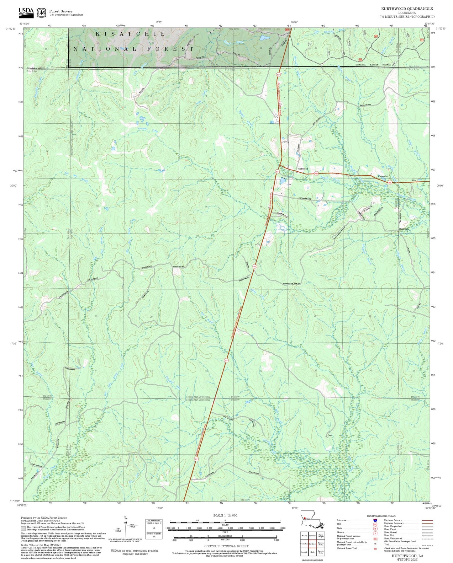 2025 Forest Service Topo Map of Kurthwood Louisiana