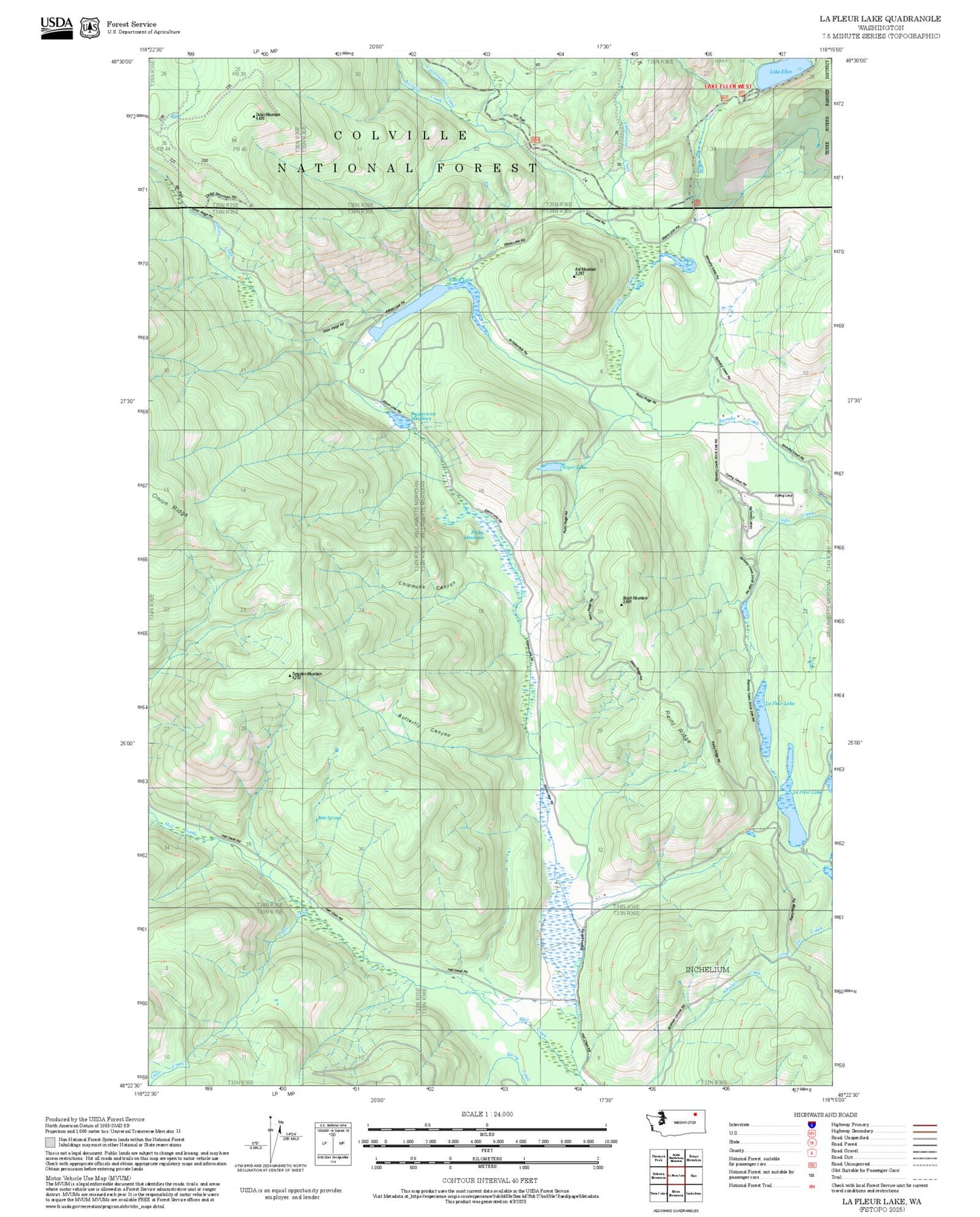 2025 Forest Service Topo Map of La Fleur Lake Washington