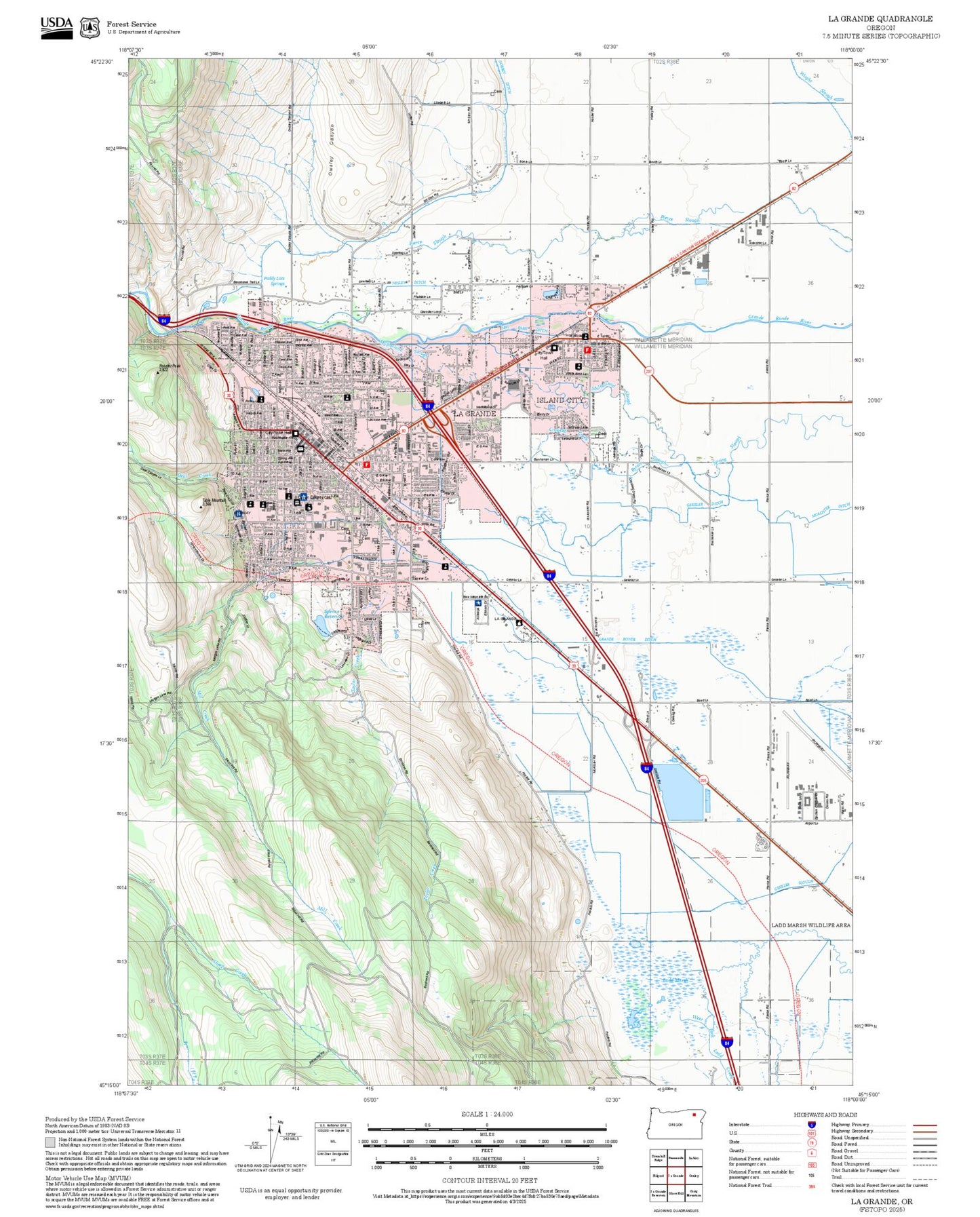 2025 Forest Service Topo Map of La Grande Oregon