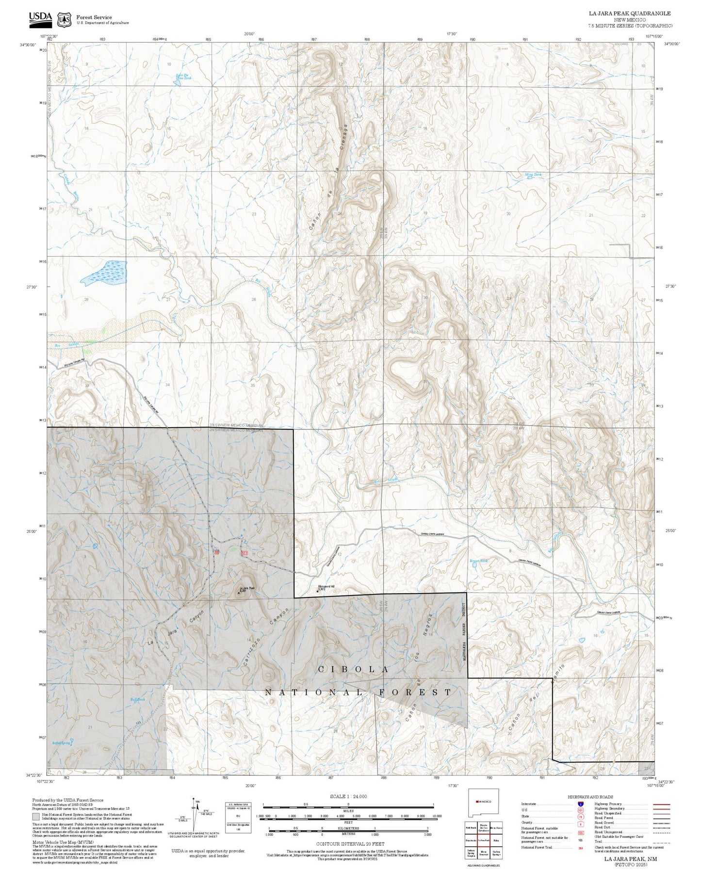 2025 Forest Service Topo Map of La Jara Peak New Mexico