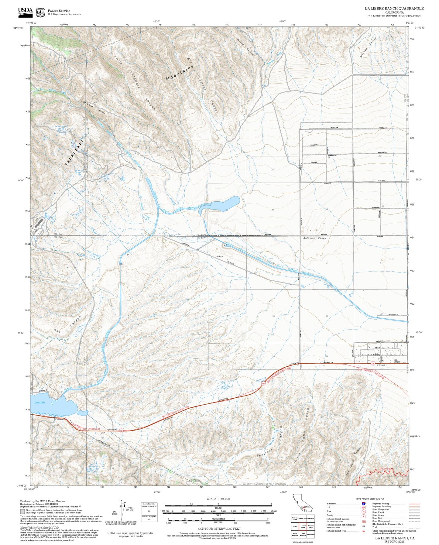 2025 Forest Service Topo Map of La Liebre Ranch California