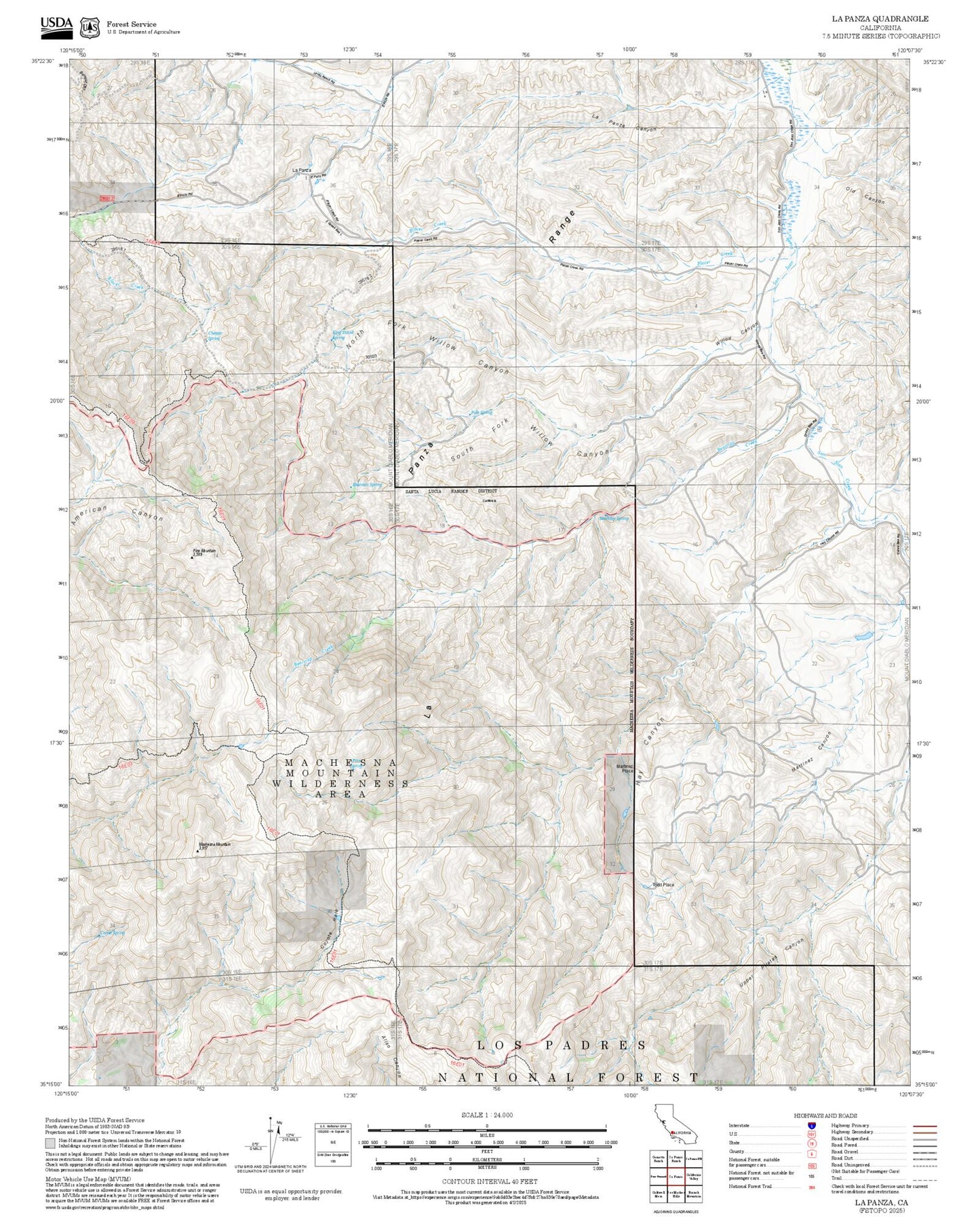 2025 Forest Service Topo Map of La Panza California