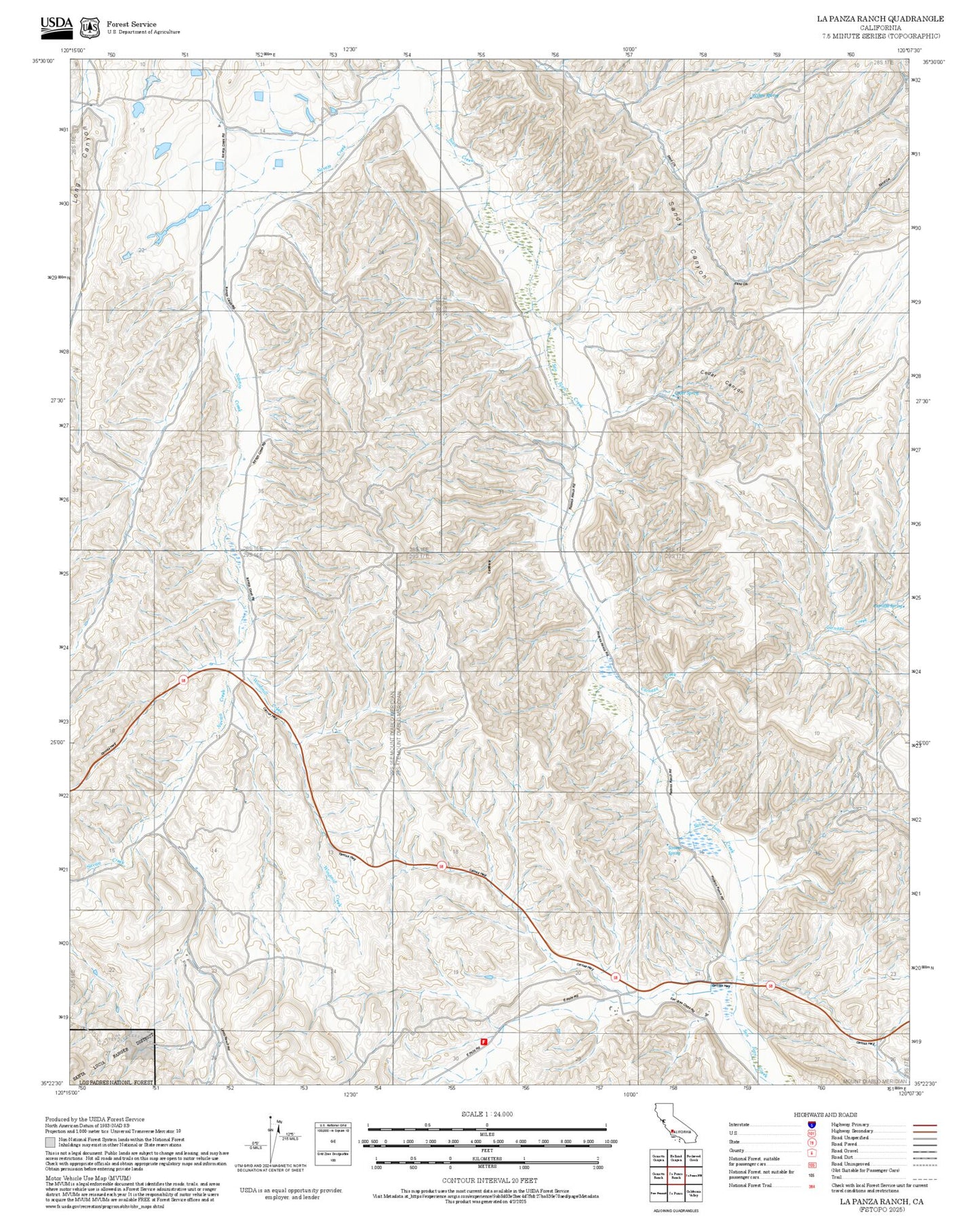 2025 Forest Service Topo Map of La Panza Ranch California