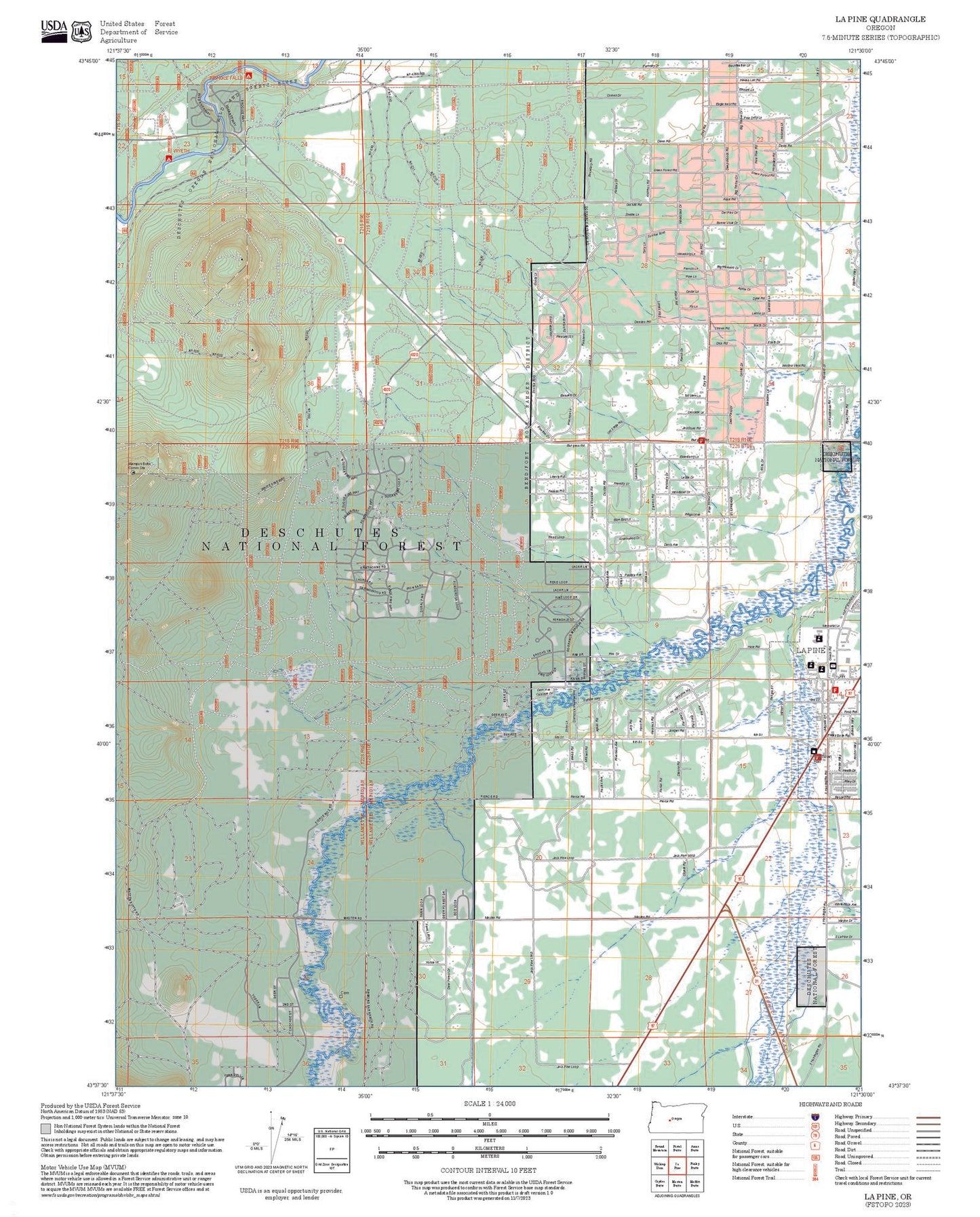 2025 Forest Service Topo Map of La Pine Oregon