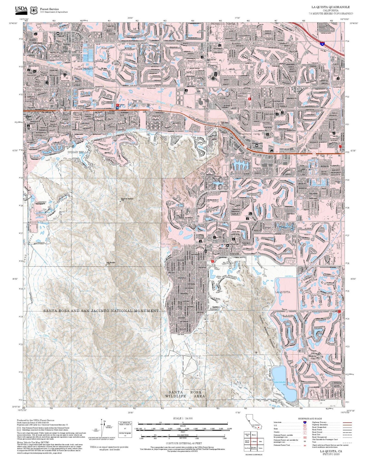 2025 Forest Service Topo Map of La Quinta California