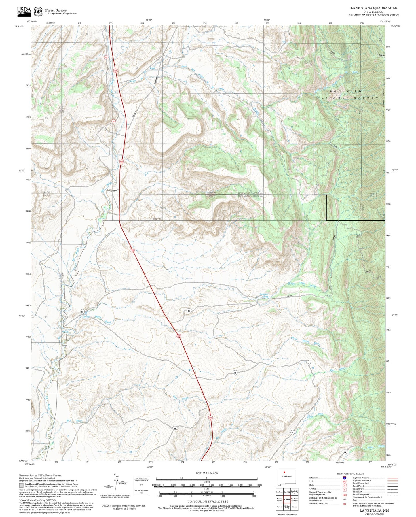 2025 Forest Service Topo Map of La Ventana New Mexico