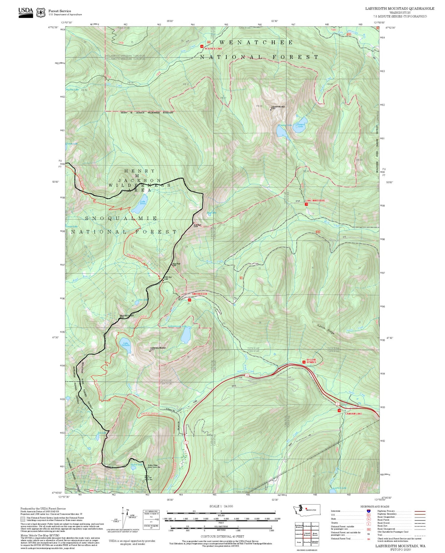 2025 Forest Service Topo Map of Labyrinth Mountain Washington