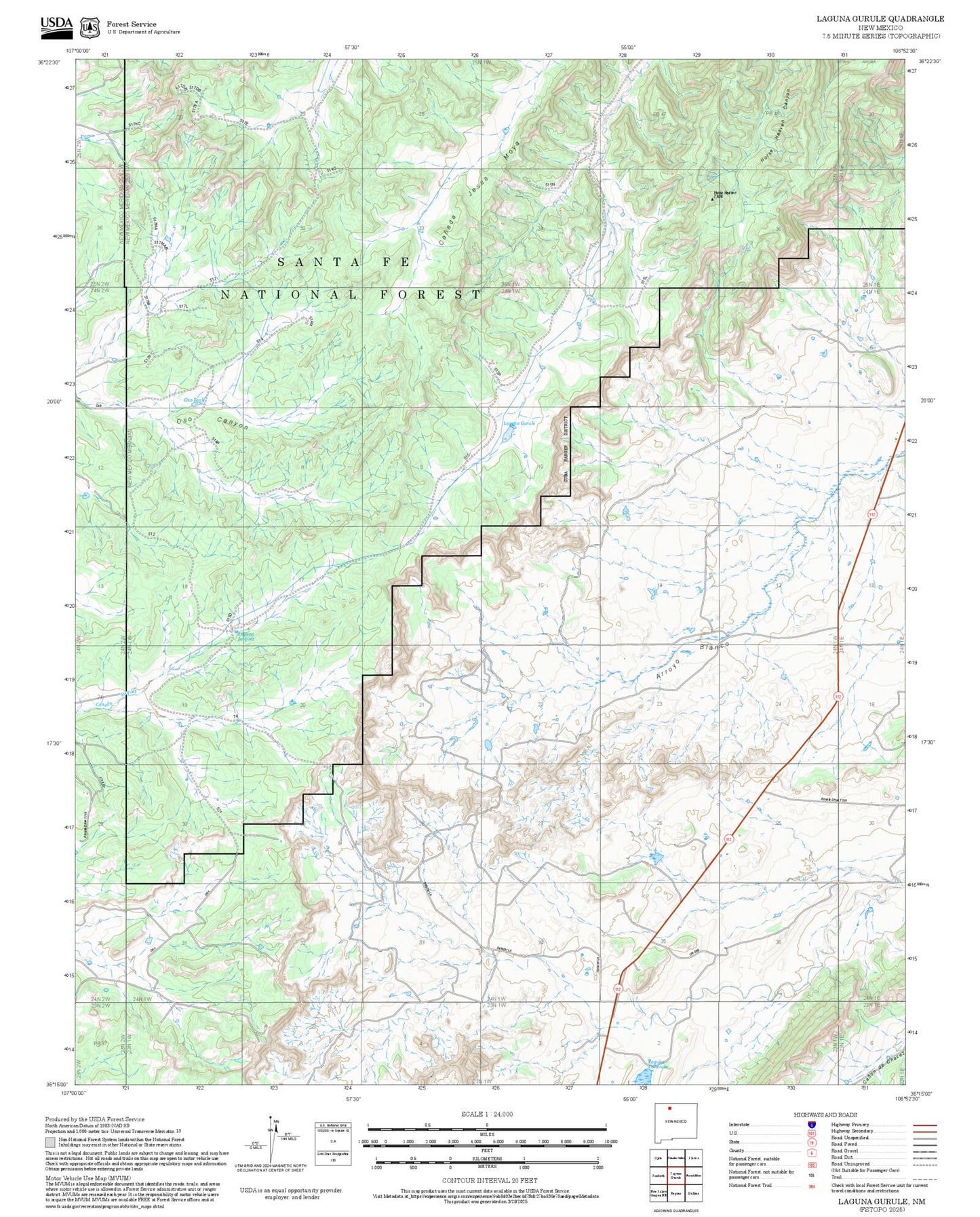 2025 Forest Service Topo Map of Laguna Gurule New Mexico