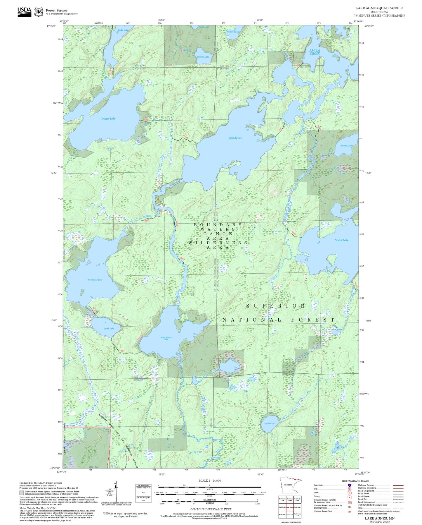 2025 Forest Service Topo Map of Lake Agnes Minnesota