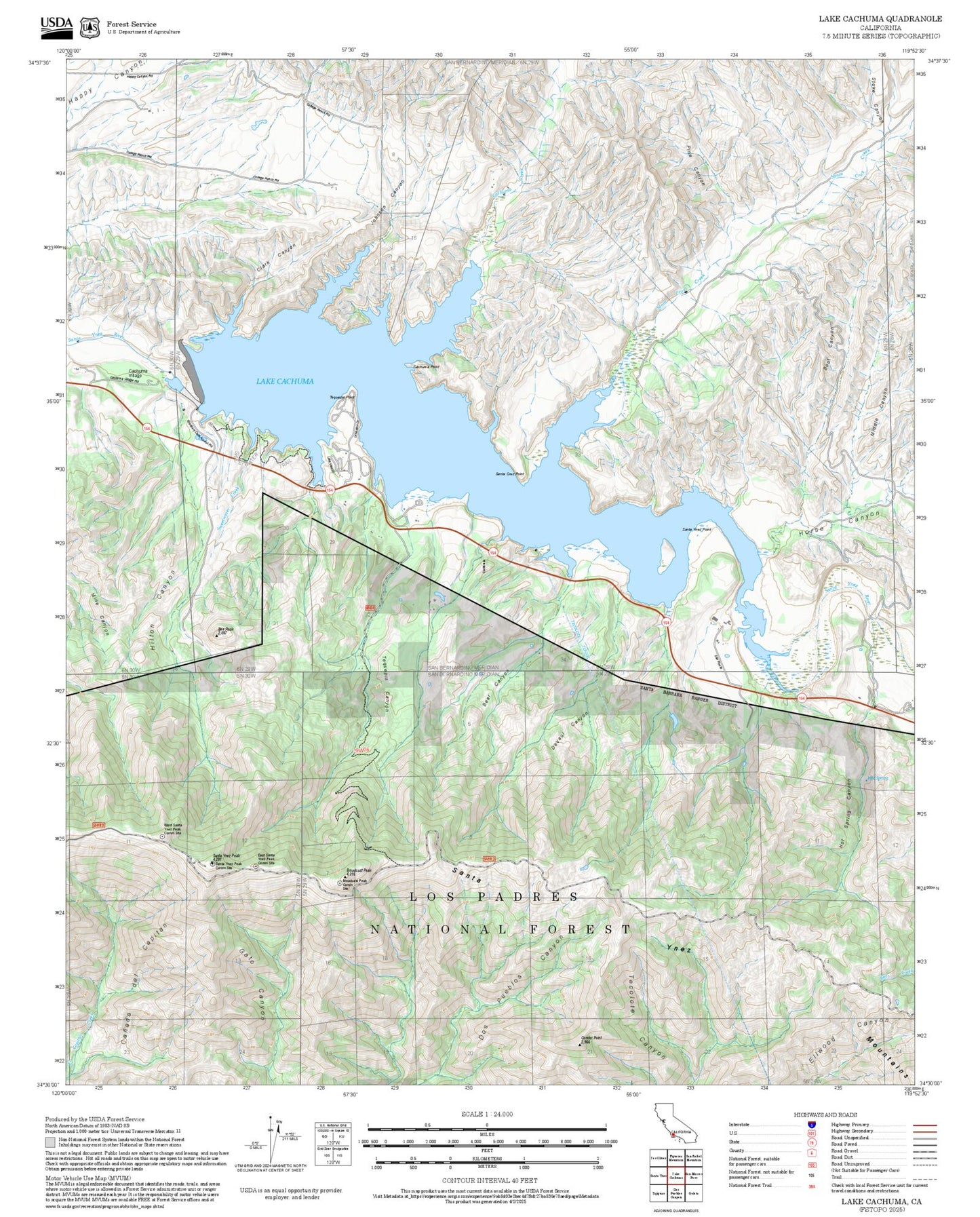 2025 Forest Service Topo Map of Lake Cachuma California