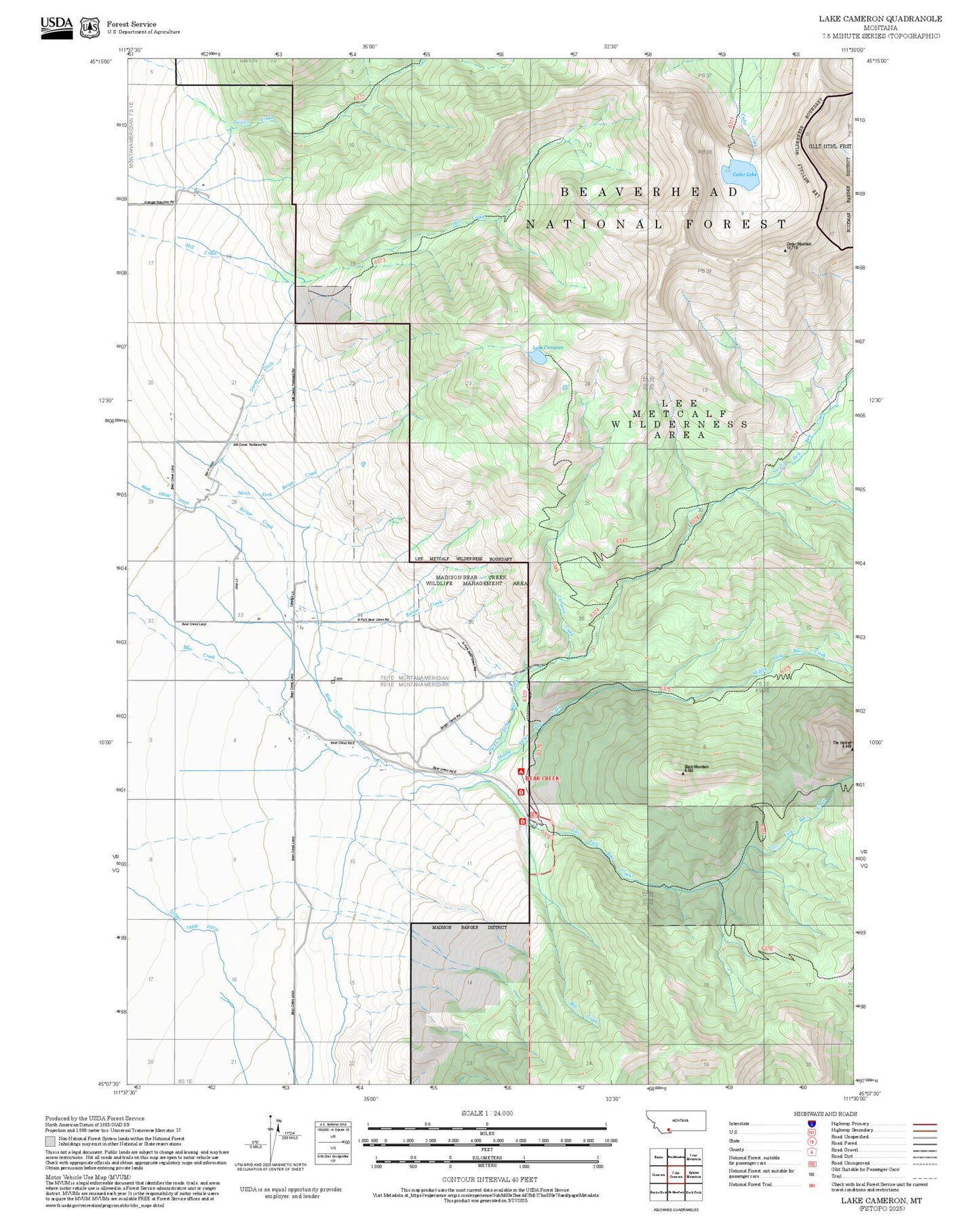 2025 Forest Service Topo Map of Lake Cameron Montana