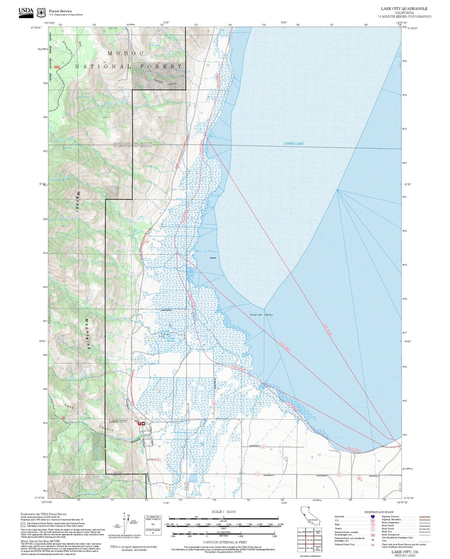 2025 Forest Service Topo Map of Lake City California