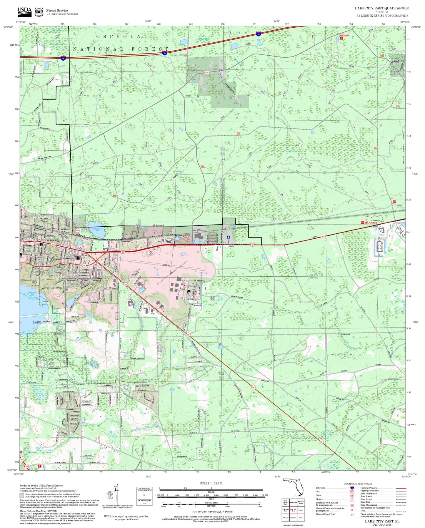 2025 Forest Service Topo Map of Lake City East Florida