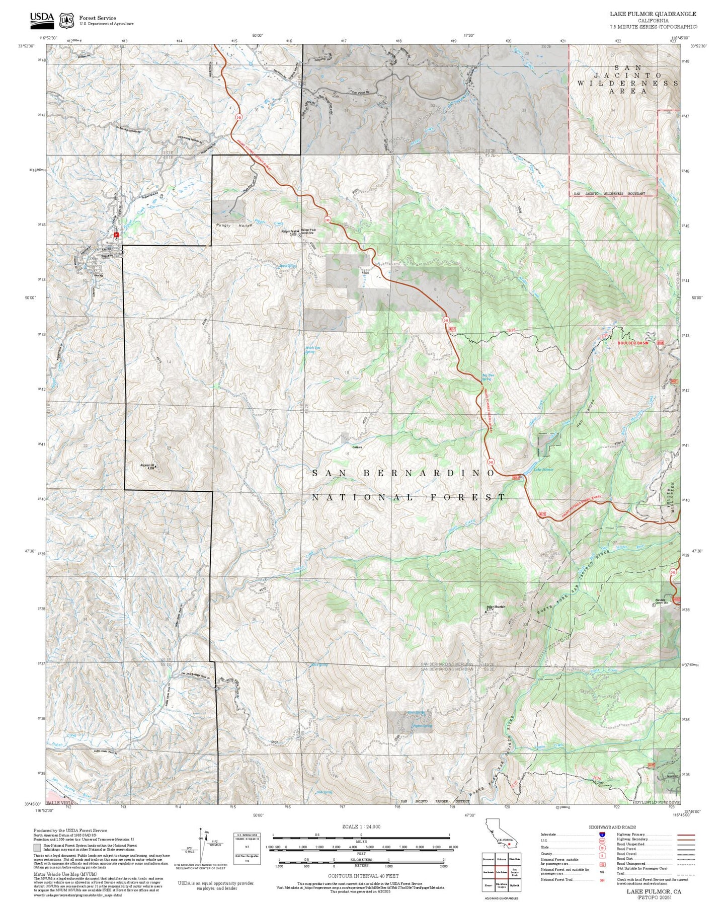 2025 Forest Service Topo Map of Lake Fulmor California