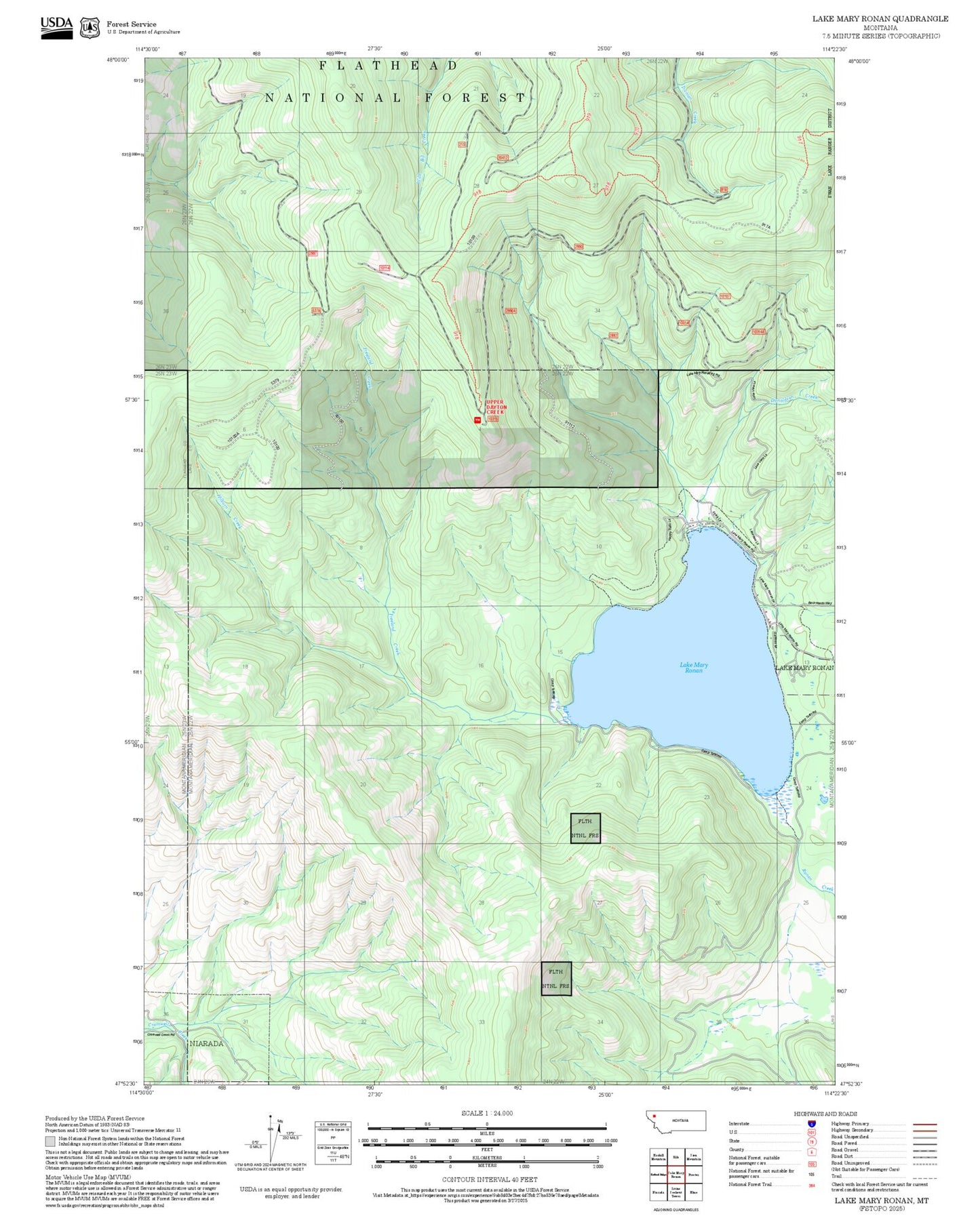2025 Forest Service Topo Map of Lake Mary Ronan Montana