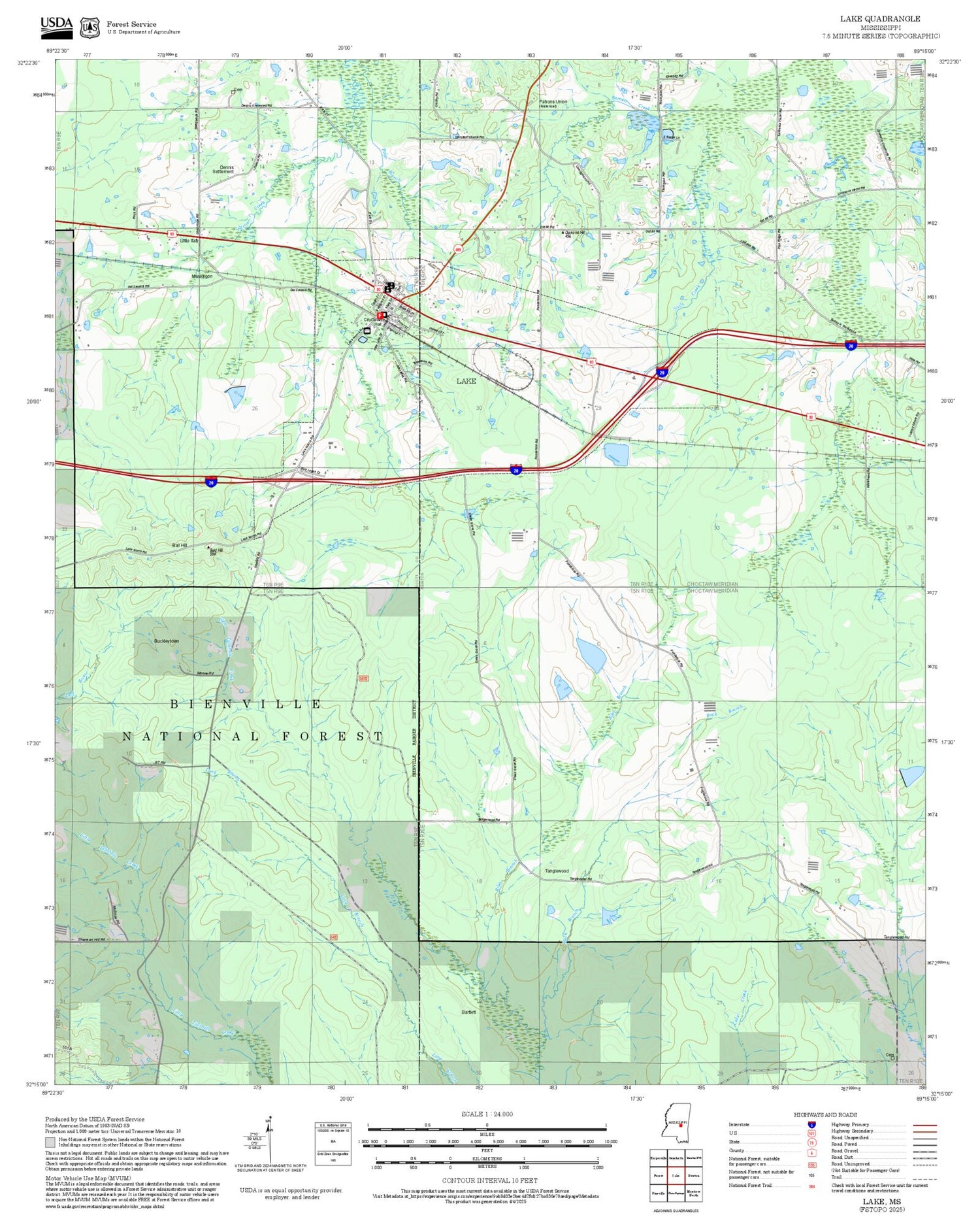 2025 Forest Service Topo Map of Lake Mississippi