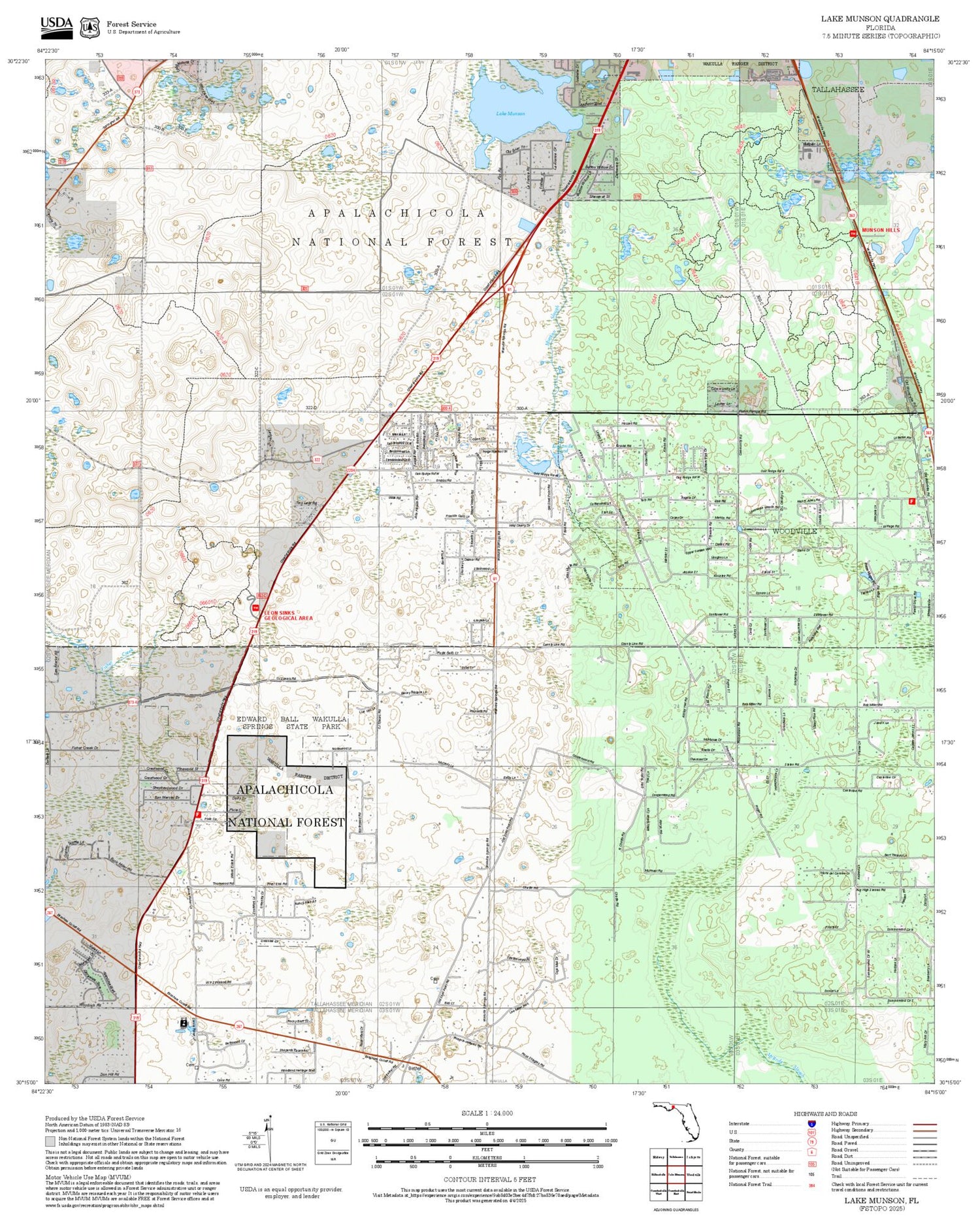 2025 Forest Service Topo Map of Lake Munson Florida