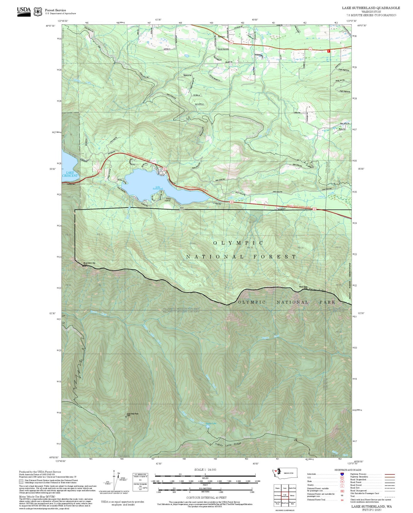 2025 Forest Service Topo Map of Lake Sutherland Washington