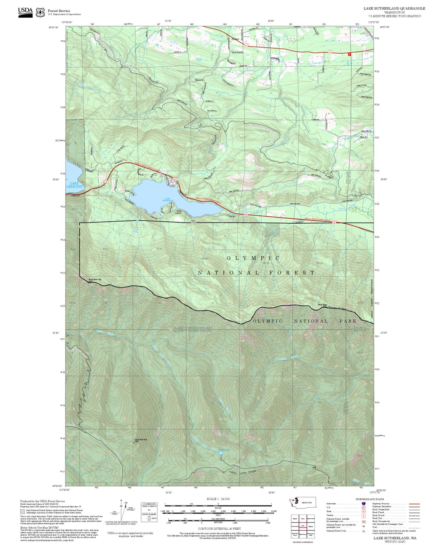 2025 Forest Service Topo Map of Lake Sutherland Washington