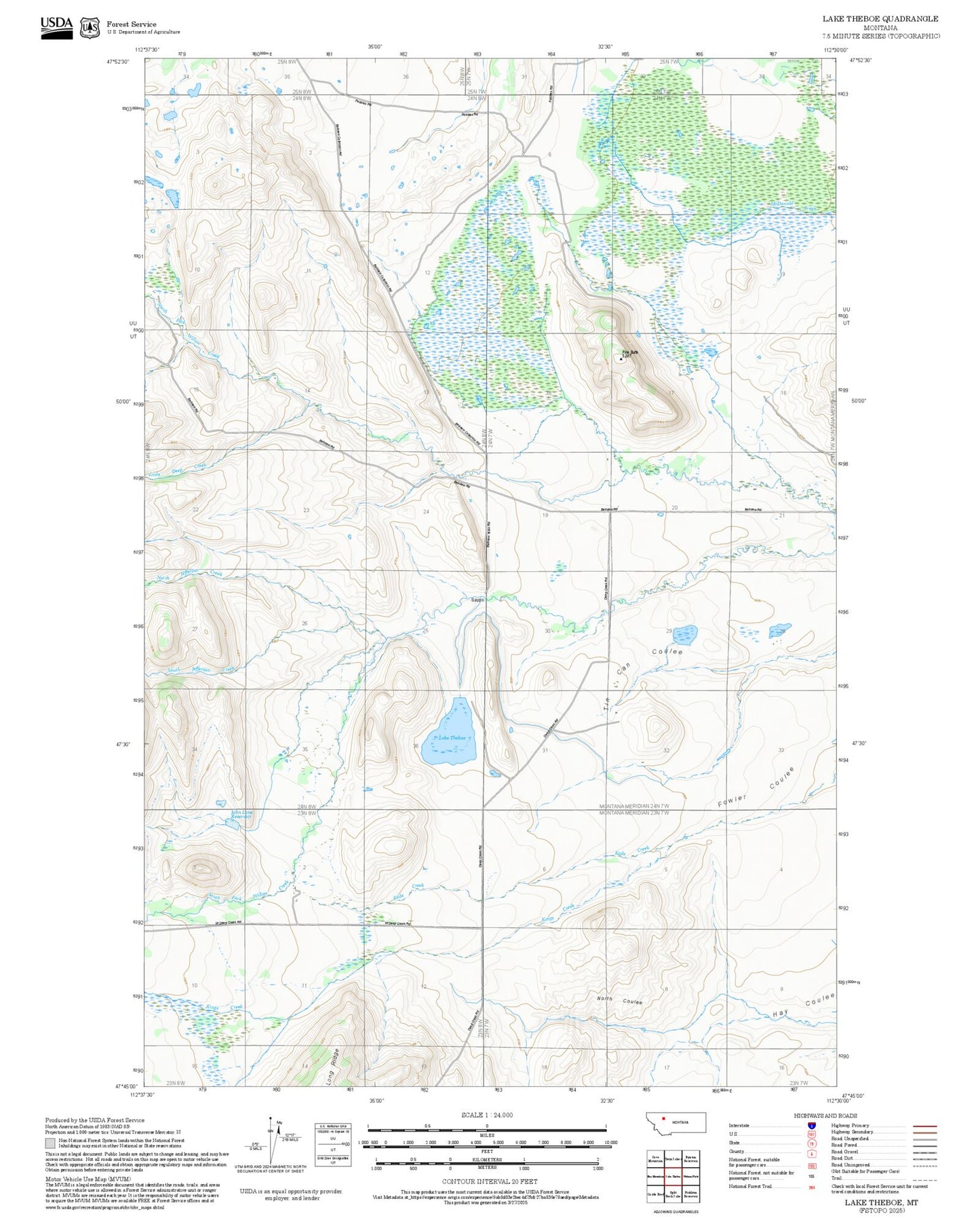 2025 Forest Service Topo Map of Lake Theboe Montana