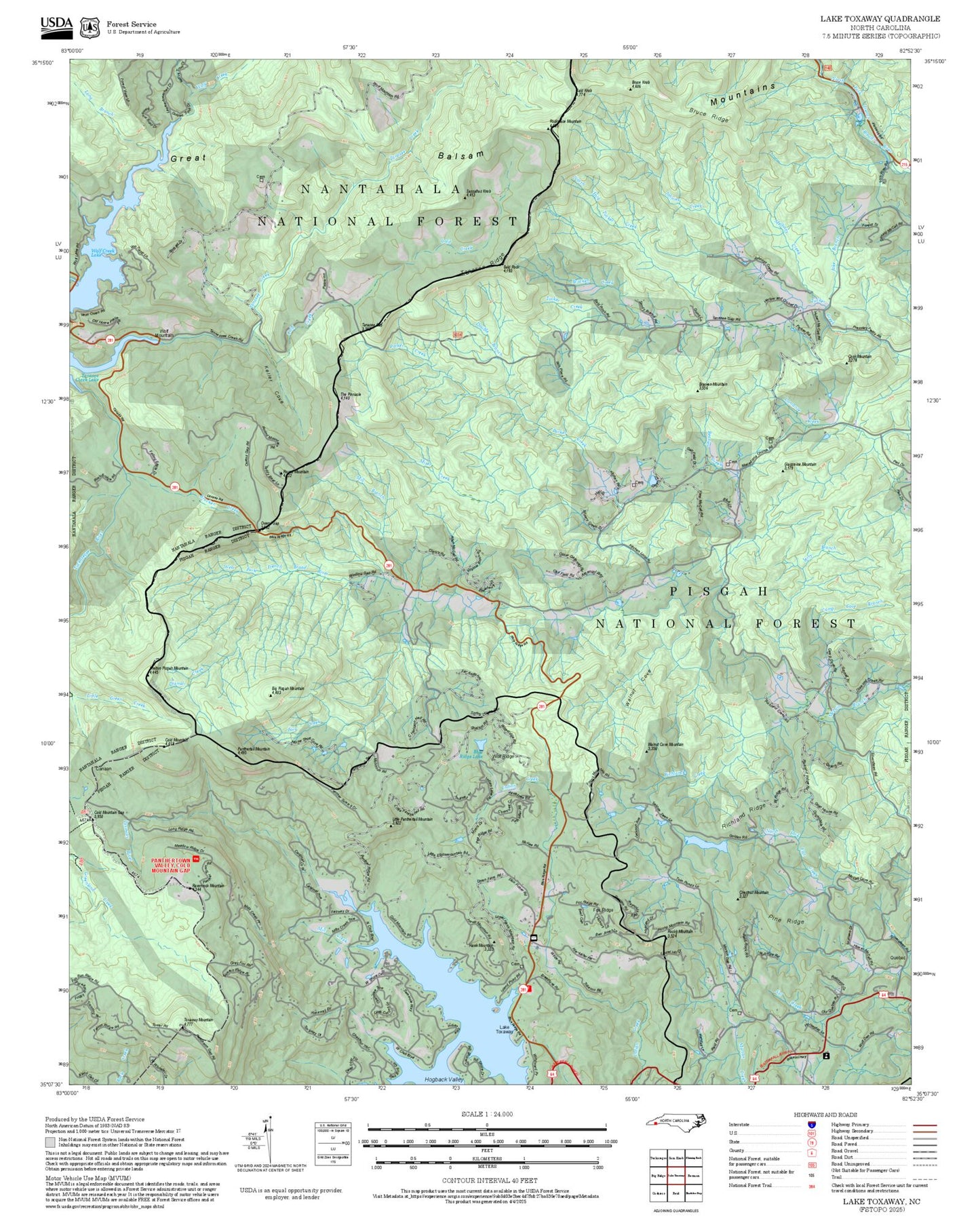 2025 Forest Service Topo Map of Lake Toxaway North Carolina