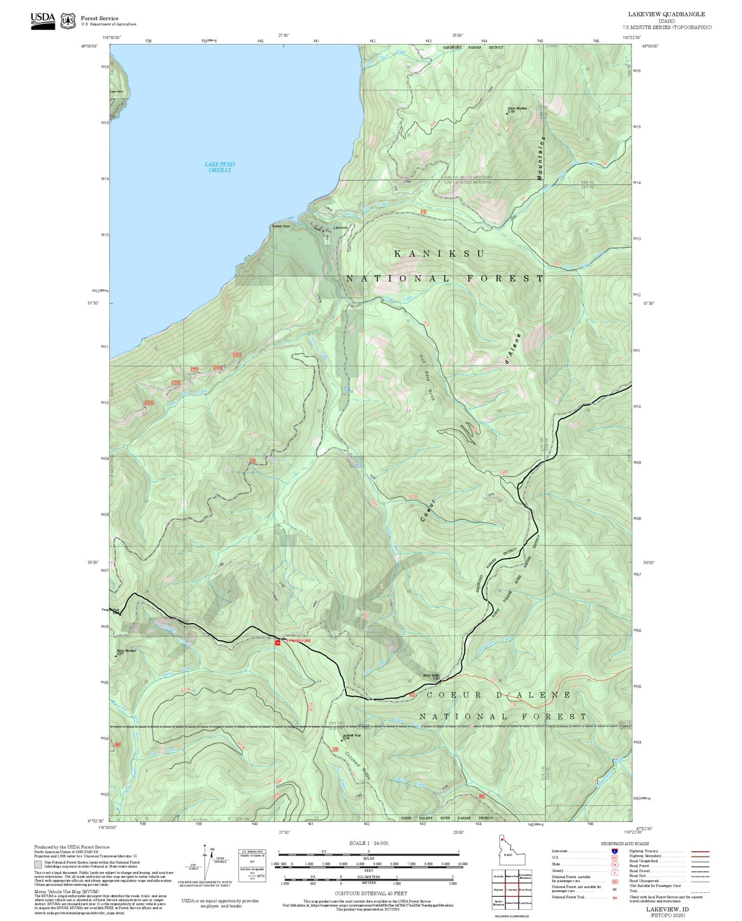 2025 Forest Service Topo Map of Lakeview Idaho