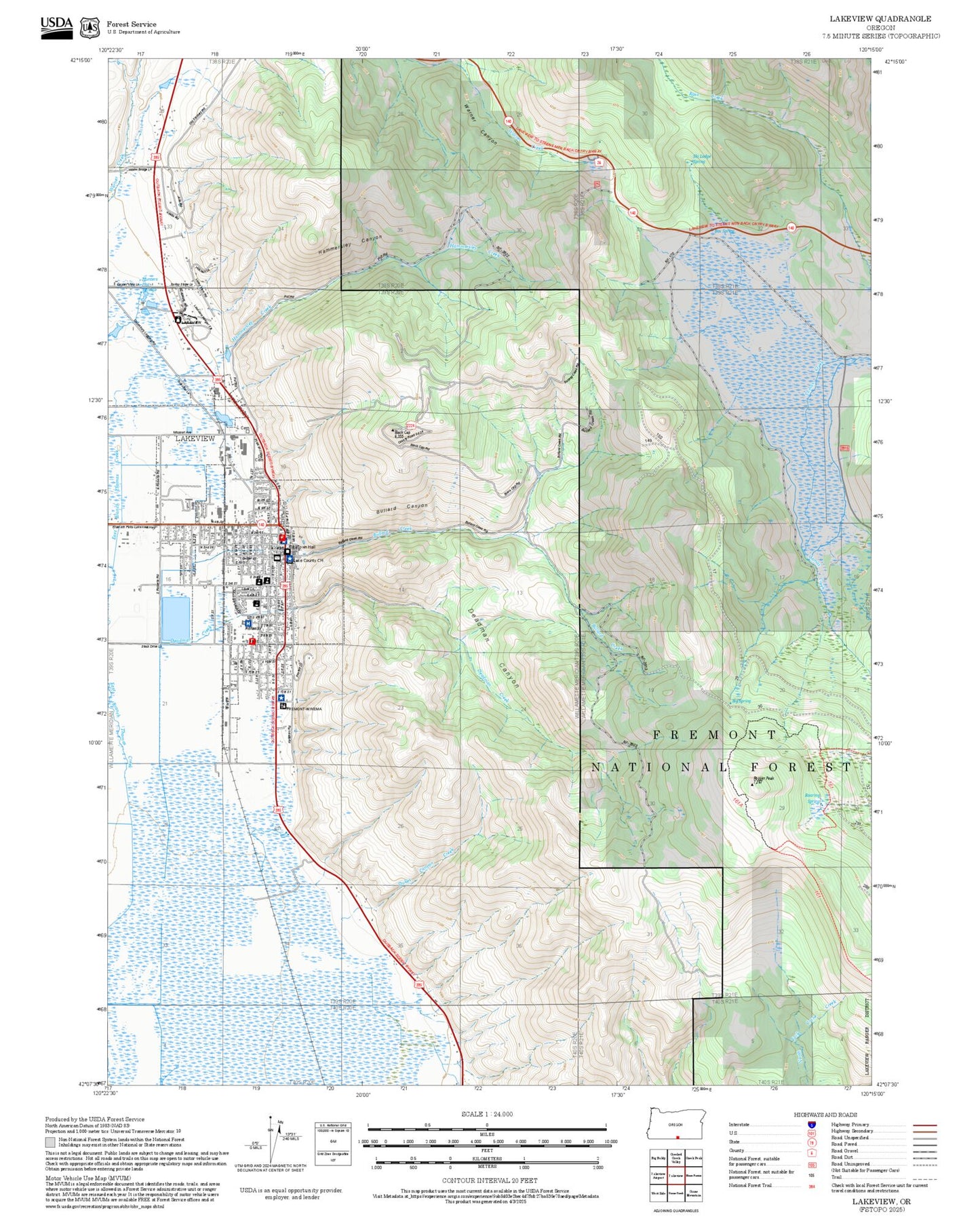 2025 Forest Service Topo Map of Lakeview Oregon