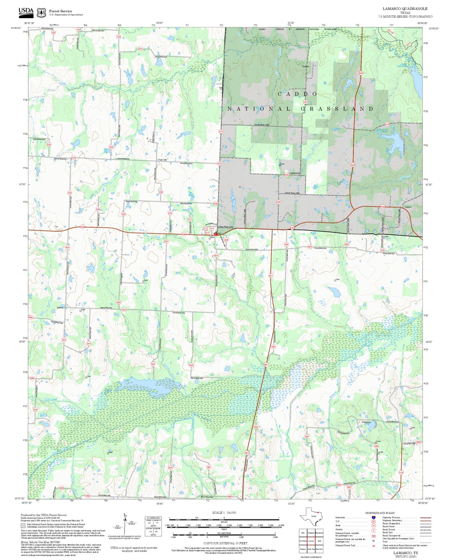 2025 Forest Service Topo Map of Lamasco Texas