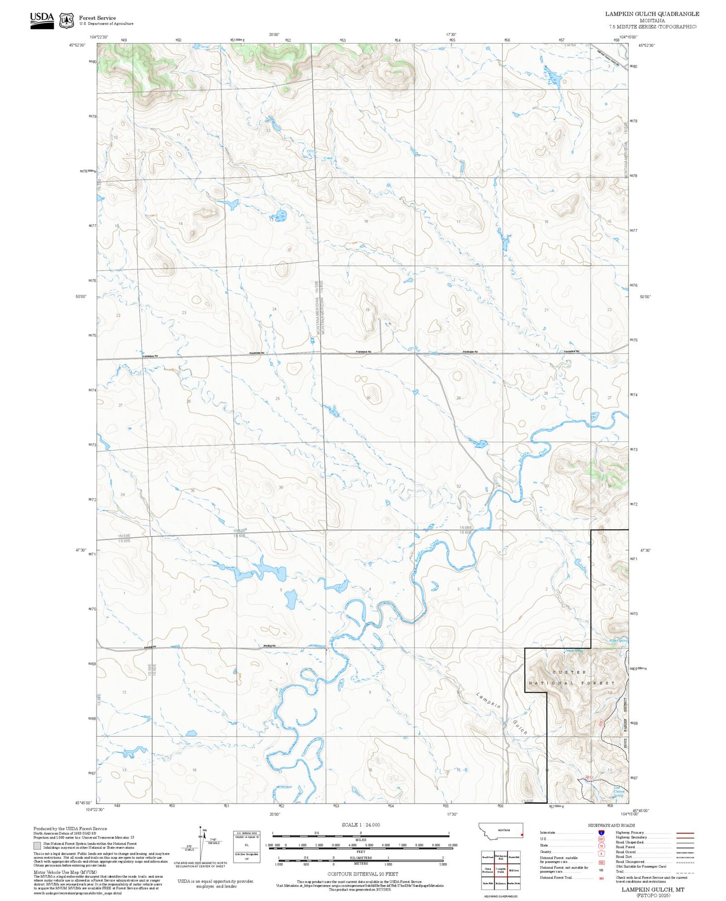 2025 Forest Service Topo Map of Lampkin Gulch Montana