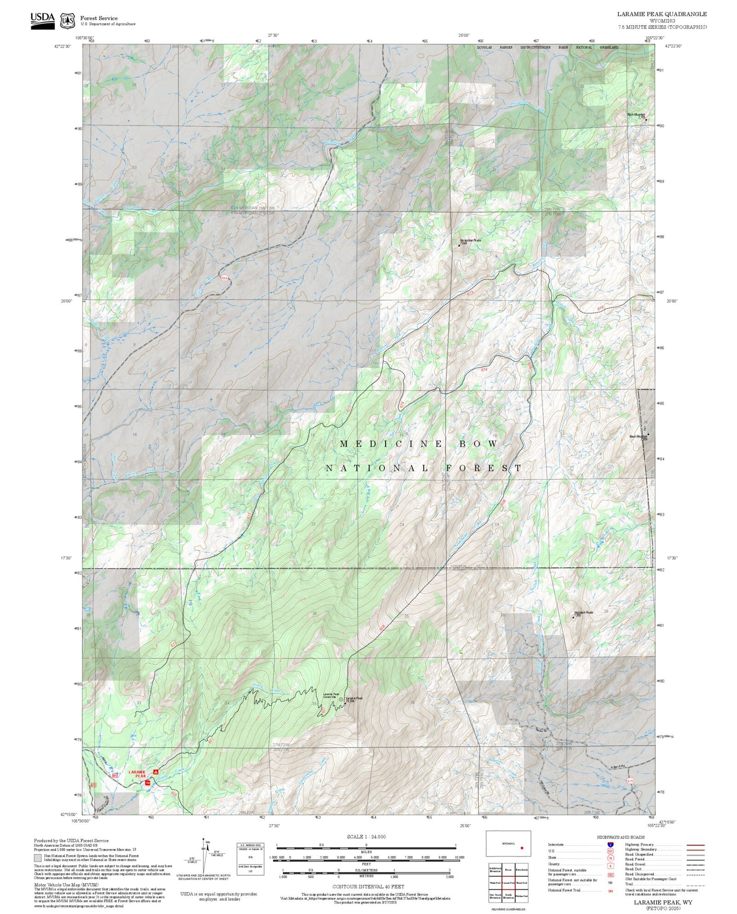 2025 Forest Service Topo Map of Laramie Peak Wyoming