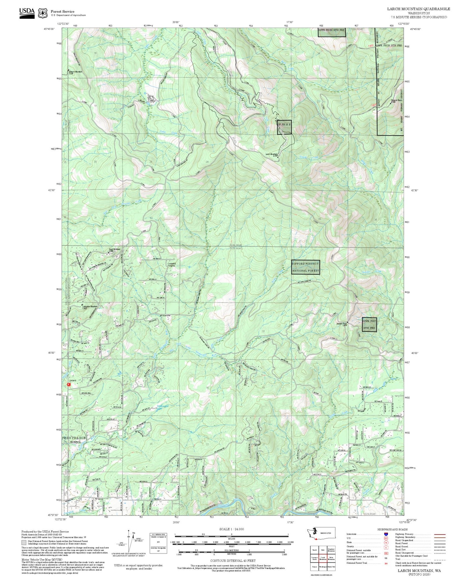 2025 Forest Service Topo Map of Larch Mountain Washington