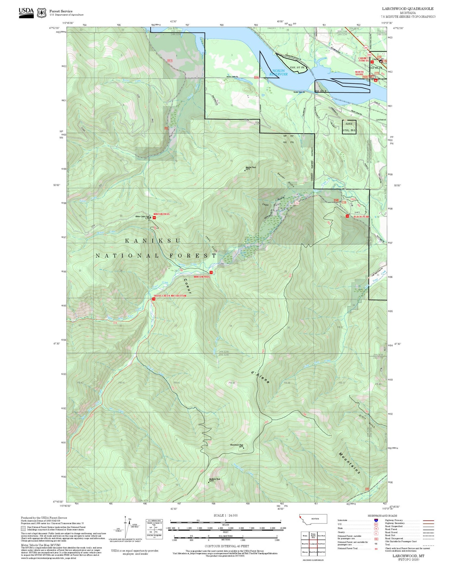 2025 Forest Service Topo Map of Larchwood Montana