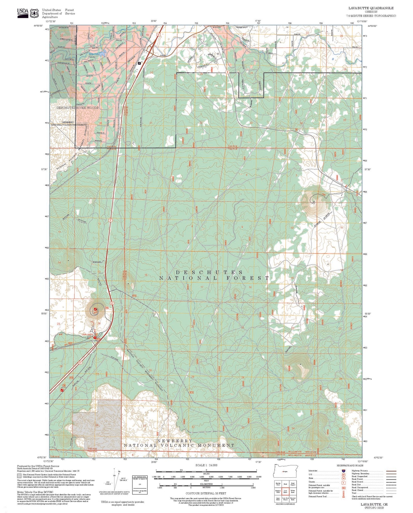 2025 Forest Service Topo Map of Lava Butte Oregon