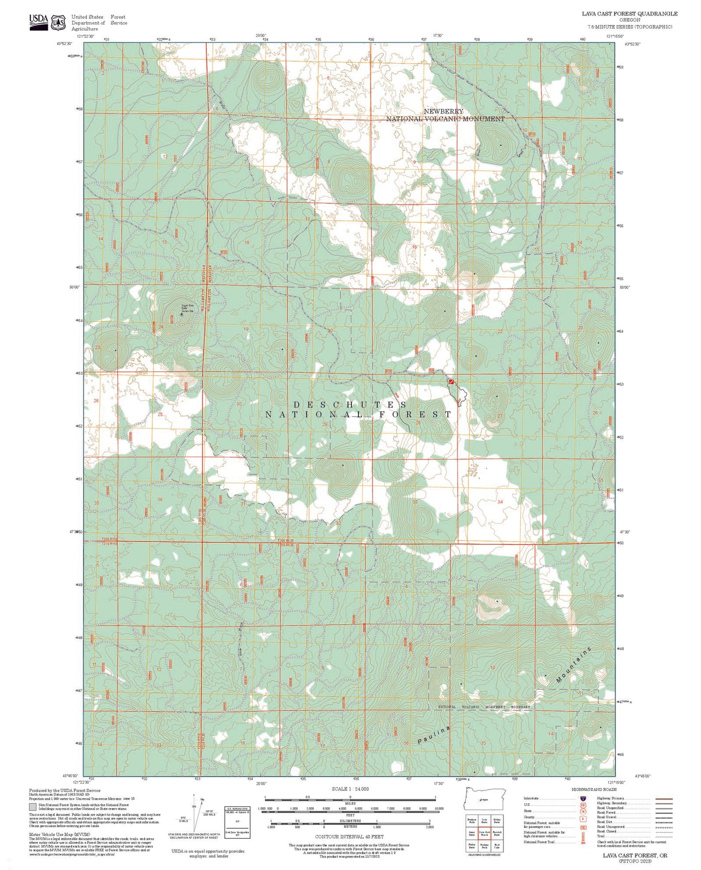 2025 Forest Service Topo Map of Lava Cast Forest Oregon