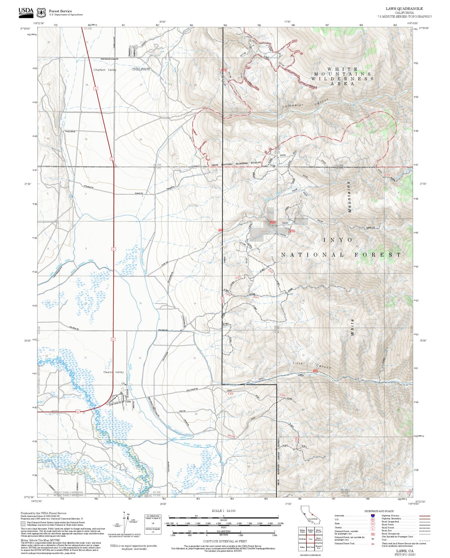 2025 Forest Service Topo Map of Laws California