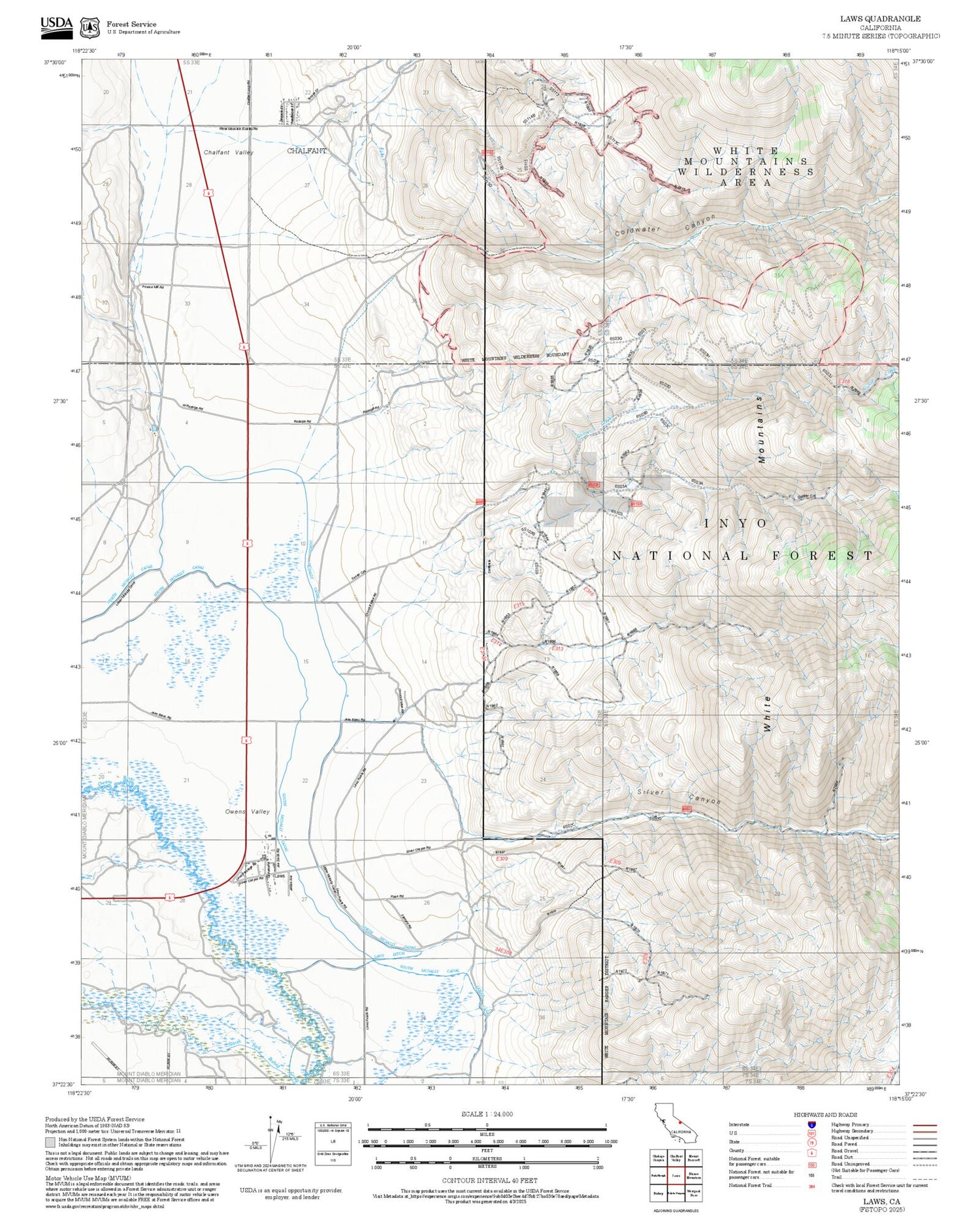 2025 Forest Service Topo Map of Laws California