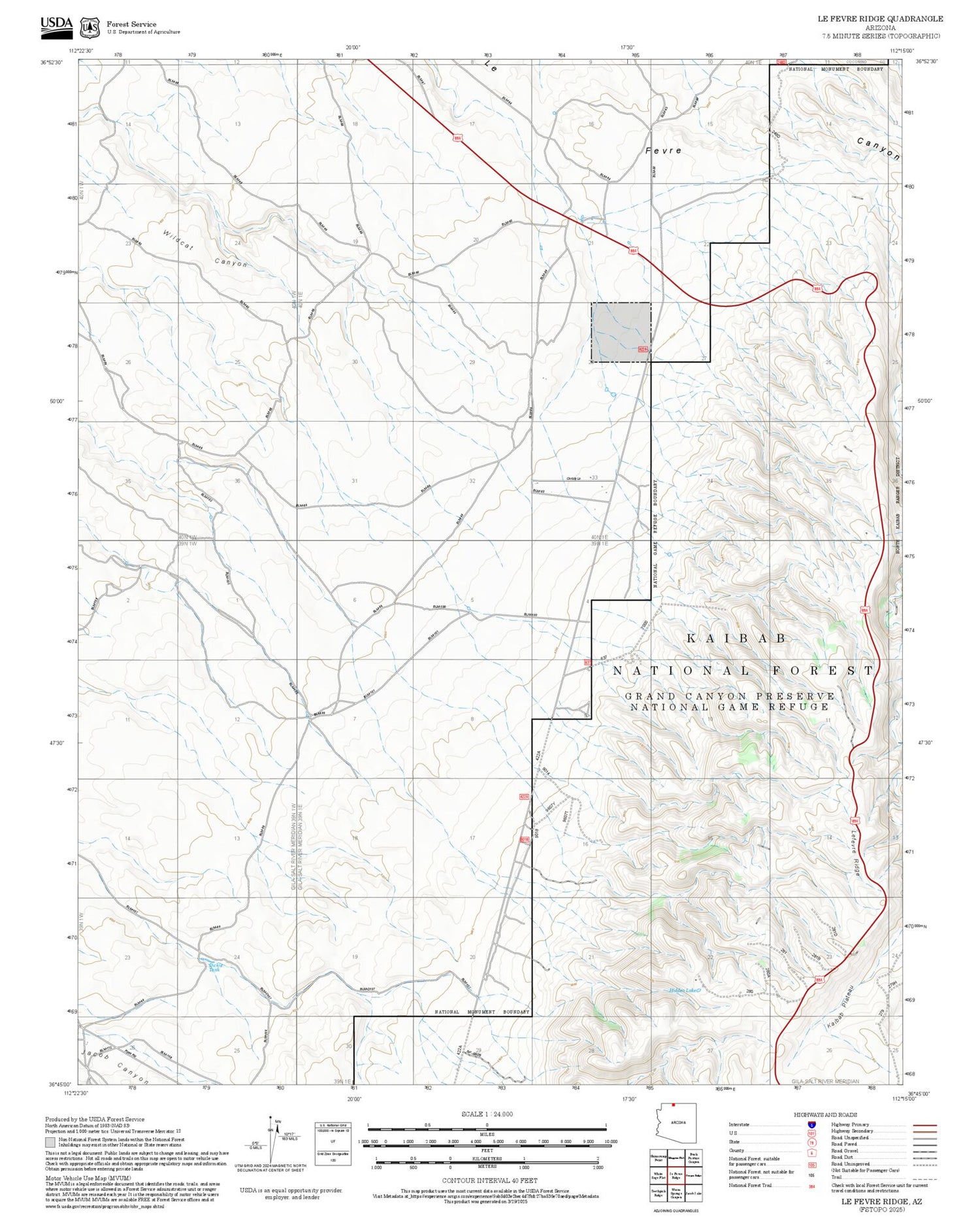 2025 Forest Service Topo Map of Le Fevre Ridge Arizona
