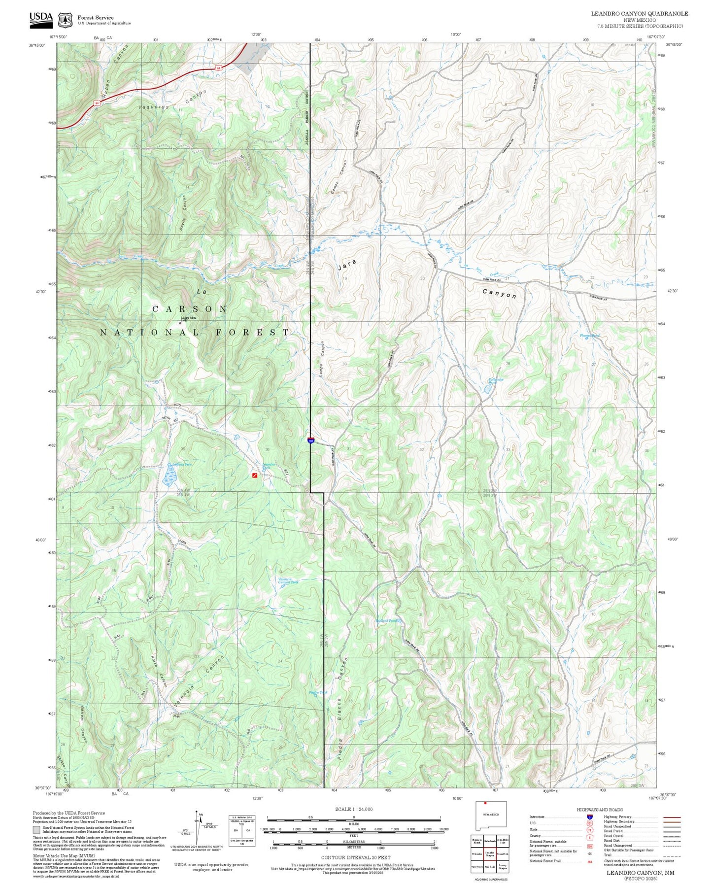 2025 Forest Service Topo Map of Leandro Canyon New Mexico
