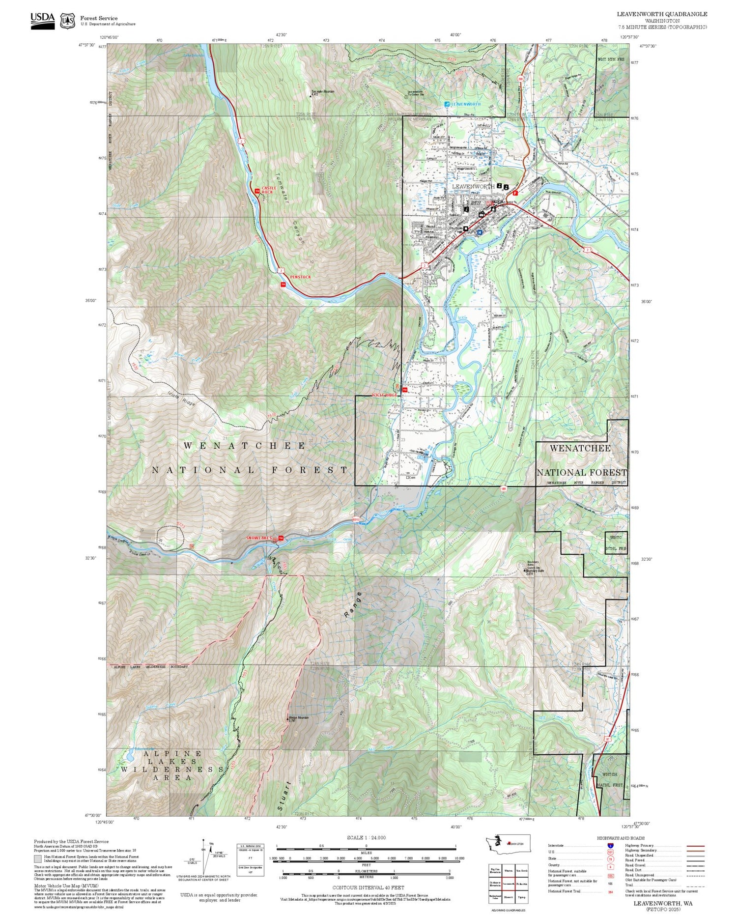 2025 Forest Service Topo Map of Leavenworth Washington