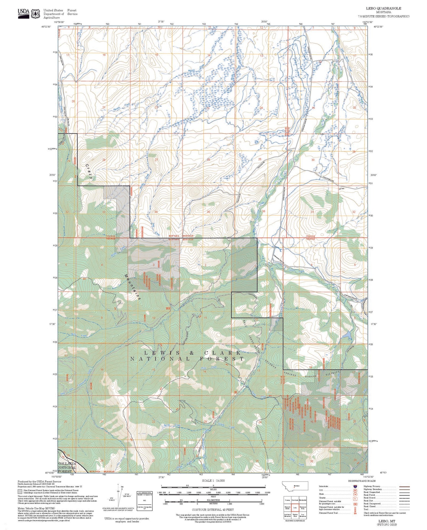 2025 Forest Service Topo Map of Lebo Montana