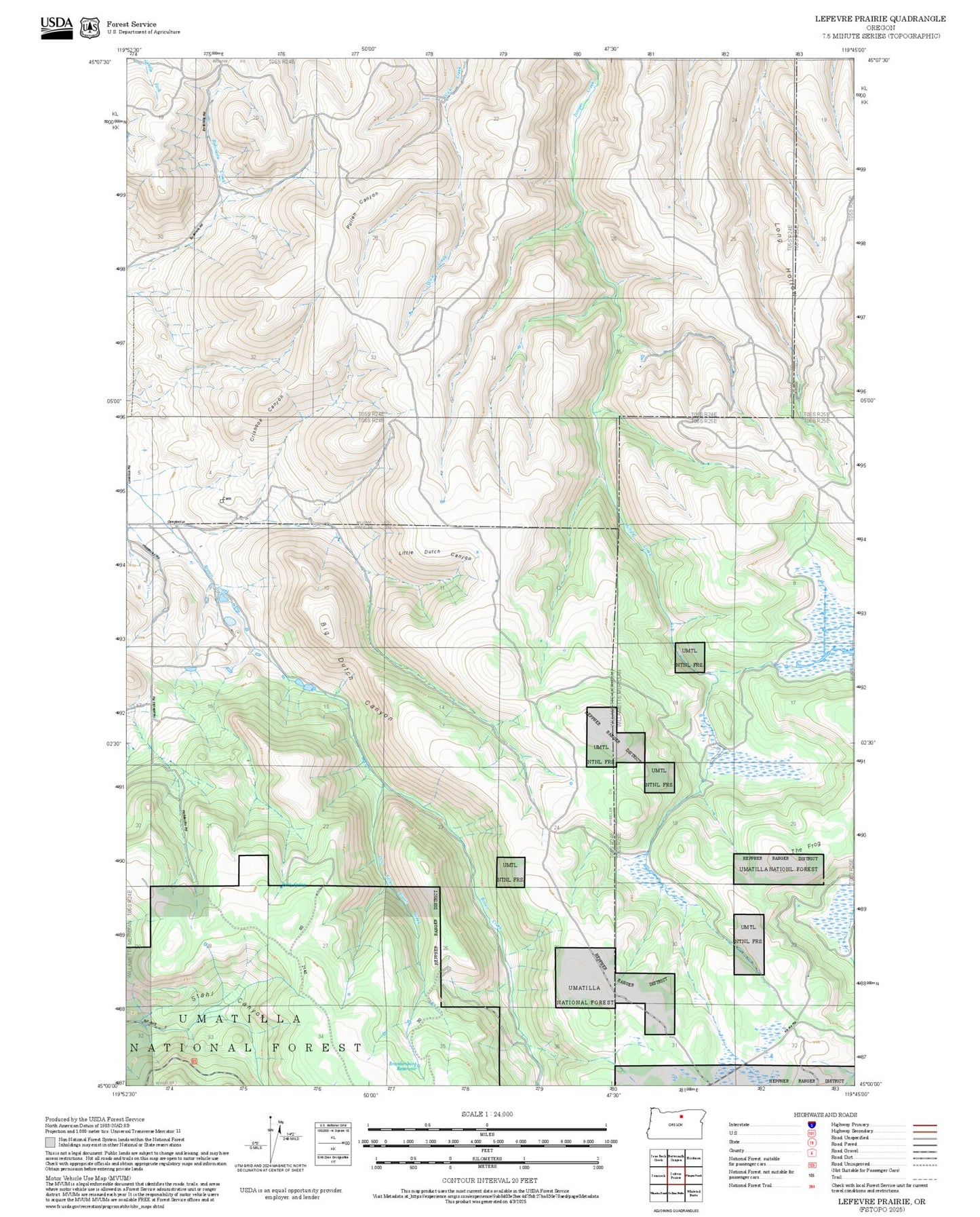 2025 Forest Service Topo Map of Lefevre Prairie Oregon