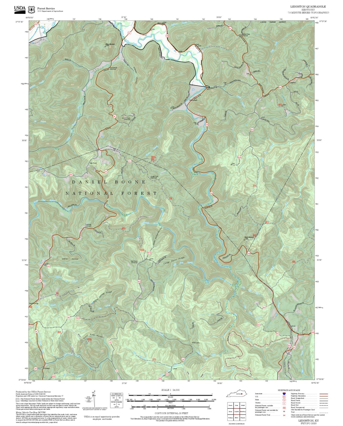 2025 Forest Service Topo Map of Leighton Kentucky