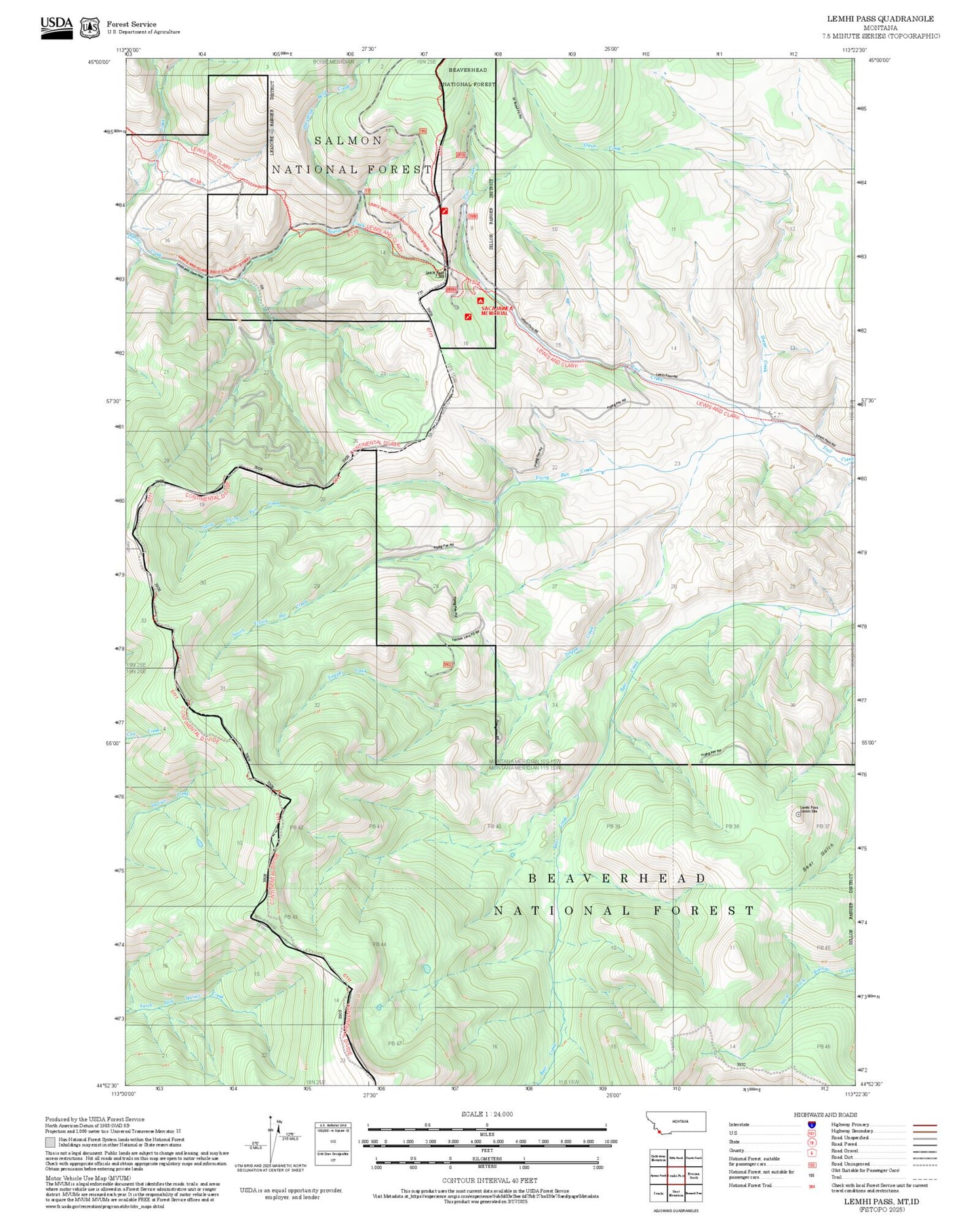 2025 Forest Service Topo Map of Lemhi Pass Montana
