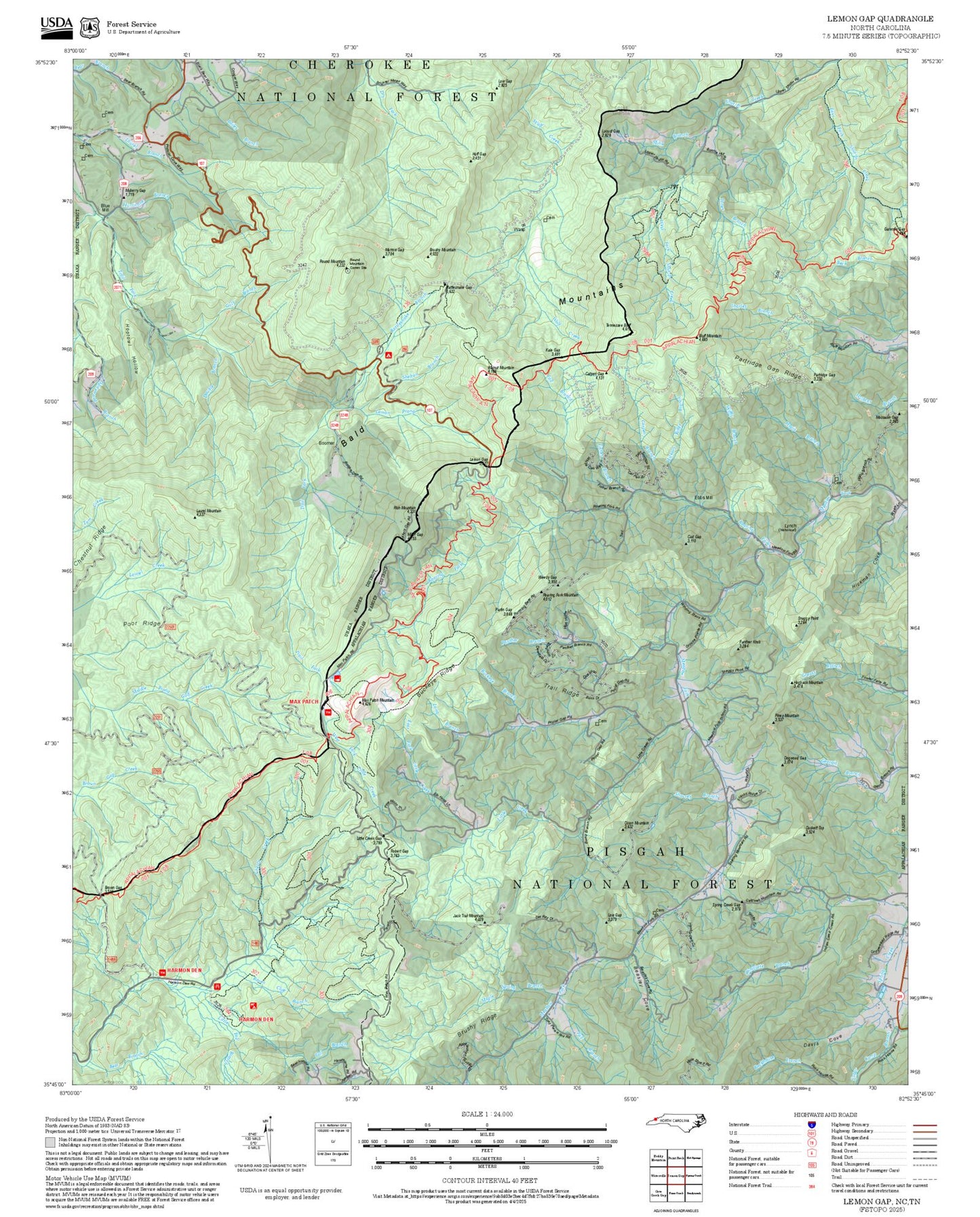 2025 Forest Service Topo Map of Lemon Gap North Carolina