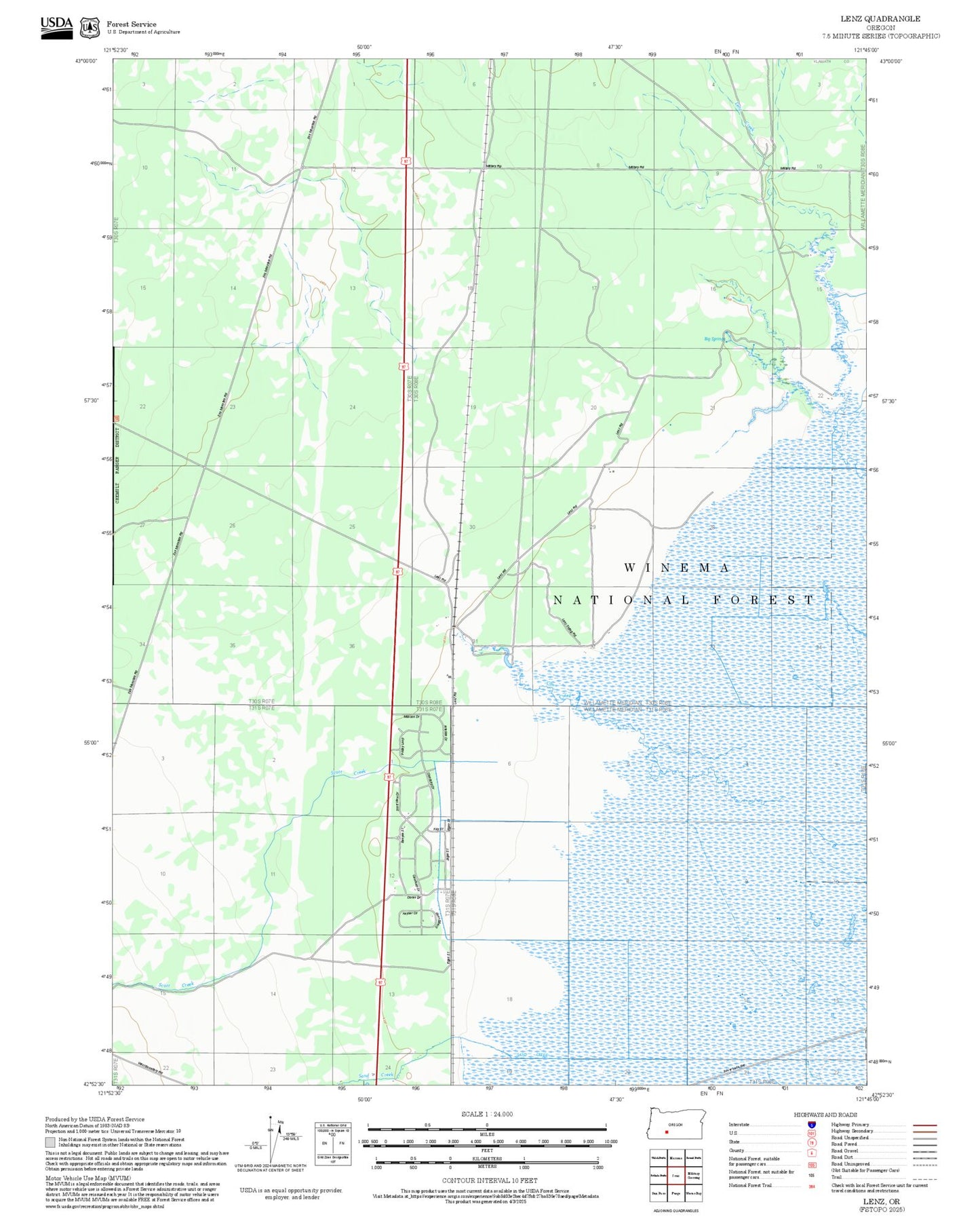 2025 Forest Service Topo Map of Lenz Oregon