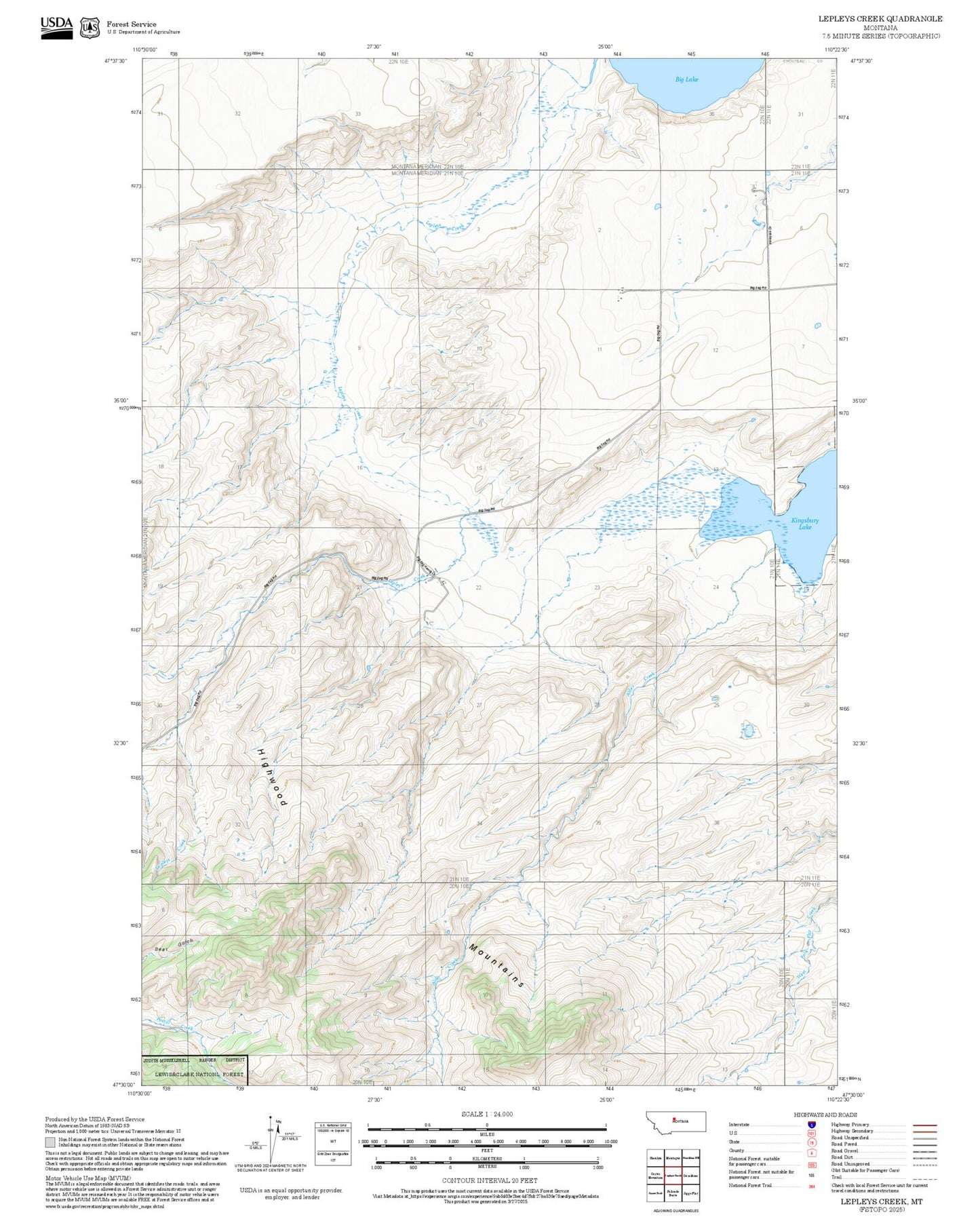 2025 Forest Service Topo Map of Lepleys Creek Montana